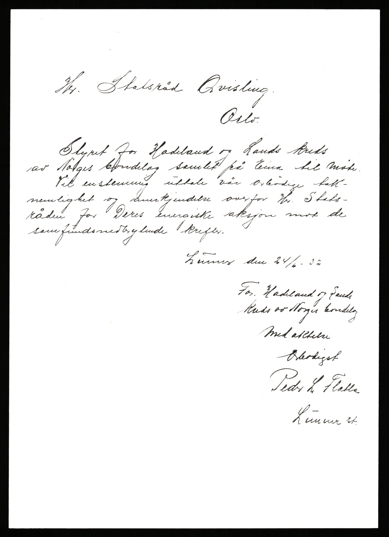 Quisling, Vidkun, AV/RA-PA-0750/G/Gf/L0001: Brev mv. til Vidkun Quisling, 1930-1938, p. 260