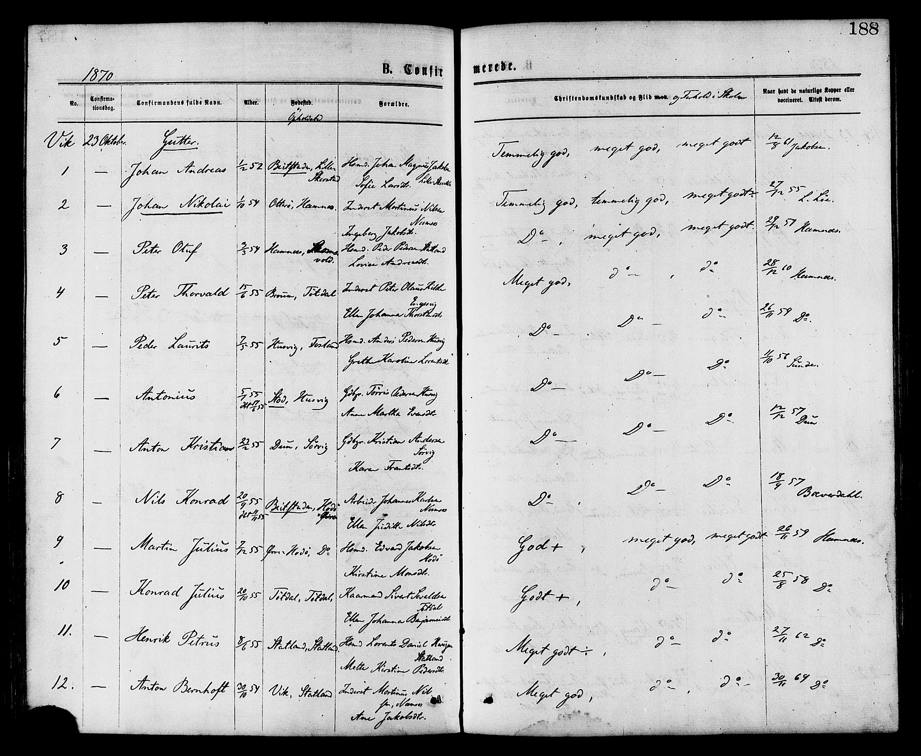 Ministerialprotokoller, klokkerbøker og fødselsregistre - Nord-Trøndelag, AV/SAT-A-1458/773/L0616: Parish register (official) no. 773A07, 1870-1887, p. 188