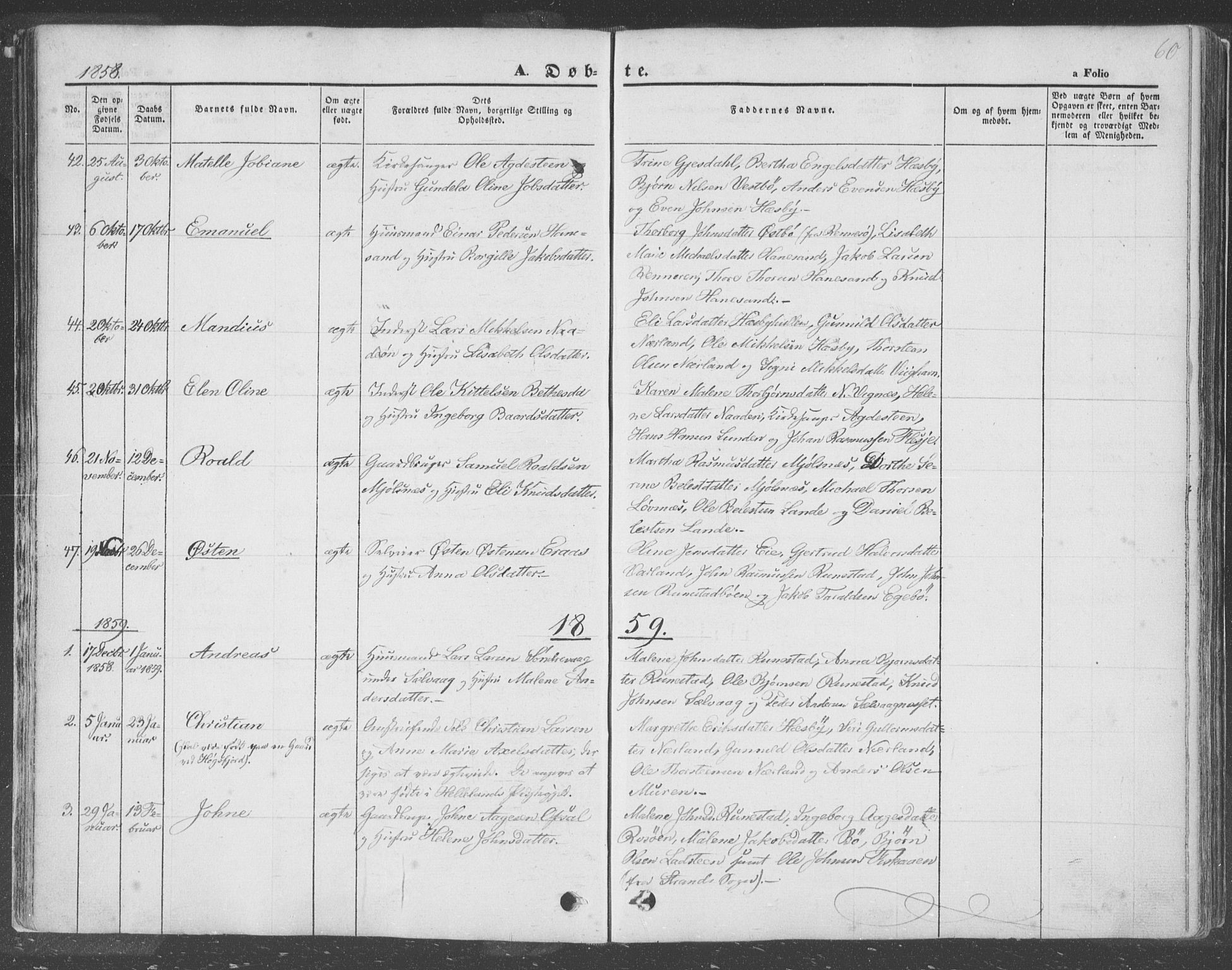 Finnøy sokneprestkontor, SAST/A-101825/H/Ha/Haa/L0007: Parish register (official) no. A 7, 1847-1862, p. 60