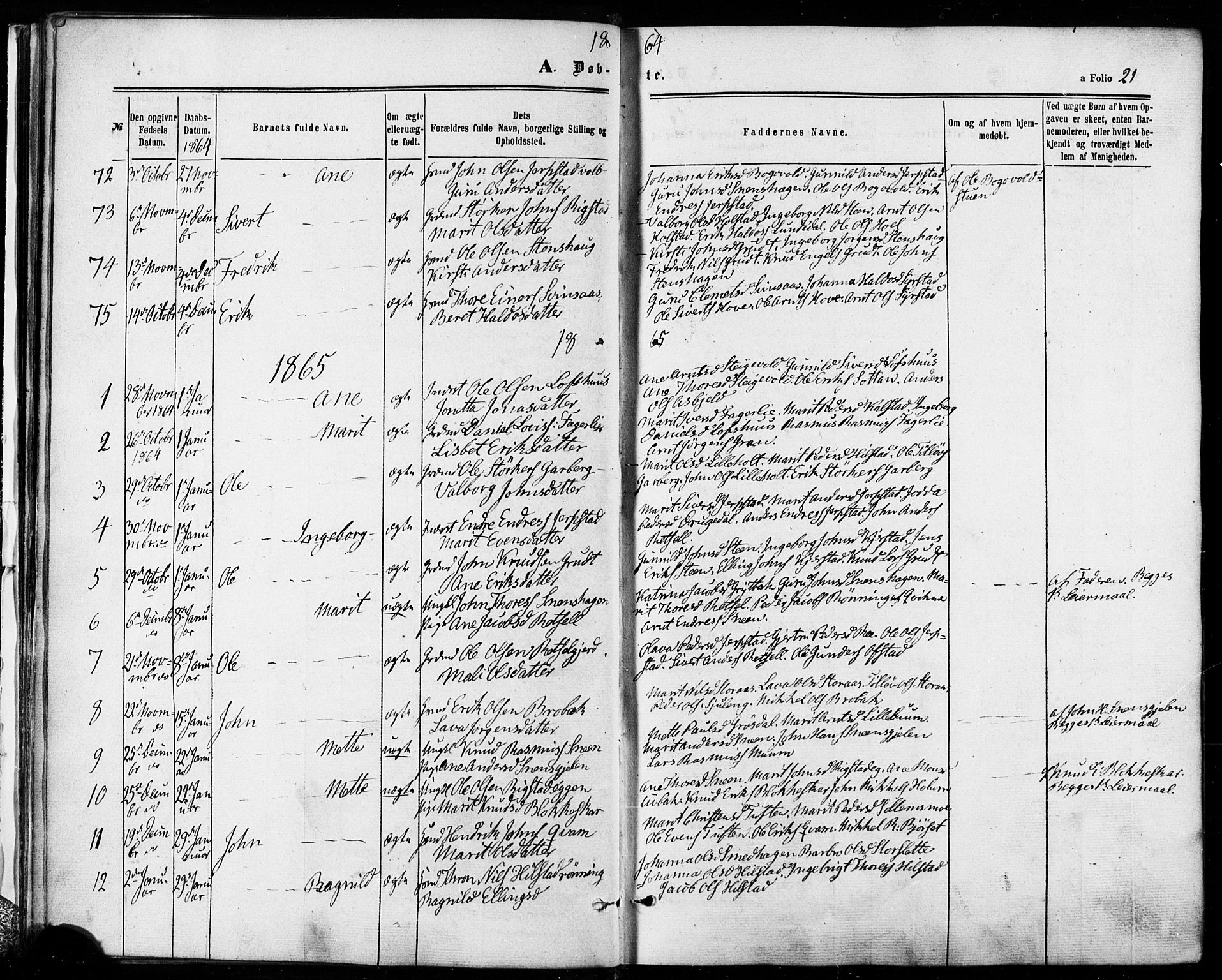 Ministerialprotokoller, klokkerbøker og fødselsregistre - Sør-Trøndelag, SAT/A-1456/672/L0856: Parish register (official) no. 672A08, 1861-1881, p. 21
