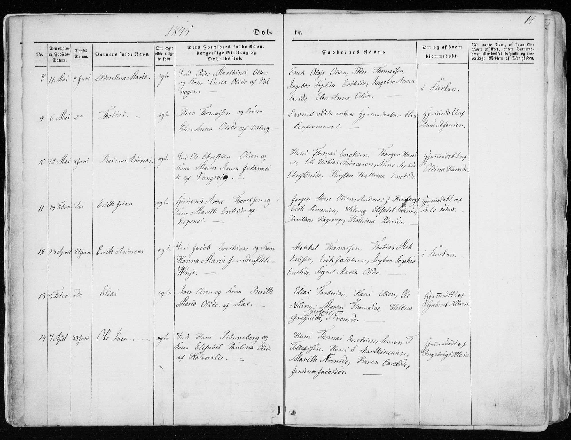 Tranøy sokneprestkontor, SATØ/S-1313/I/Ia/Iaa/L0006kirke: Parish register (official) no. 6, 1844-1855, p. 14