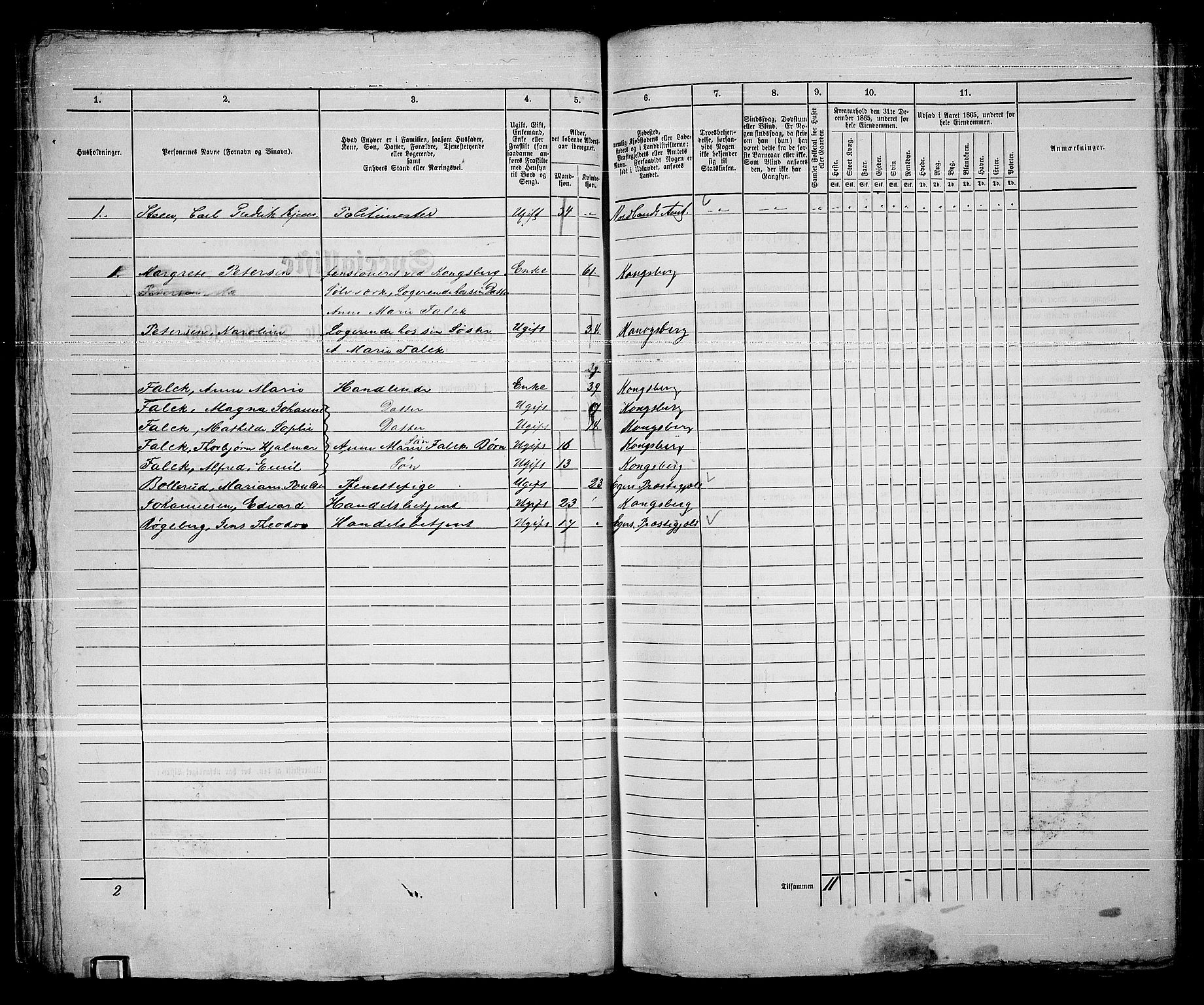 RA, 1865 census for Kongsberg/Kongsberg, 1865, p. 56