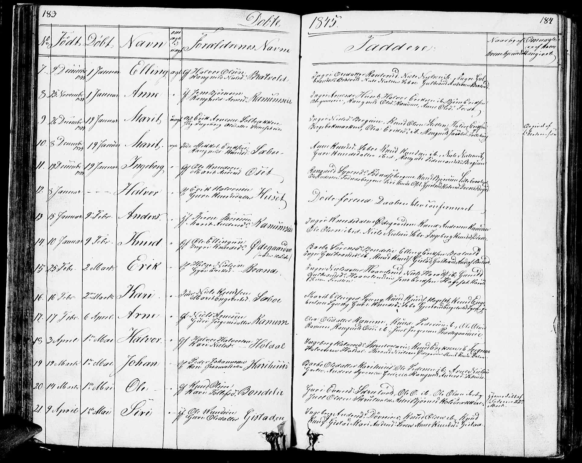 Nord-Aurdal prestekontor, SAH/PREST-132/H/Ha/Hab/L0001: Parish register (copy) no. 1, 1834-1887, p. 183-184