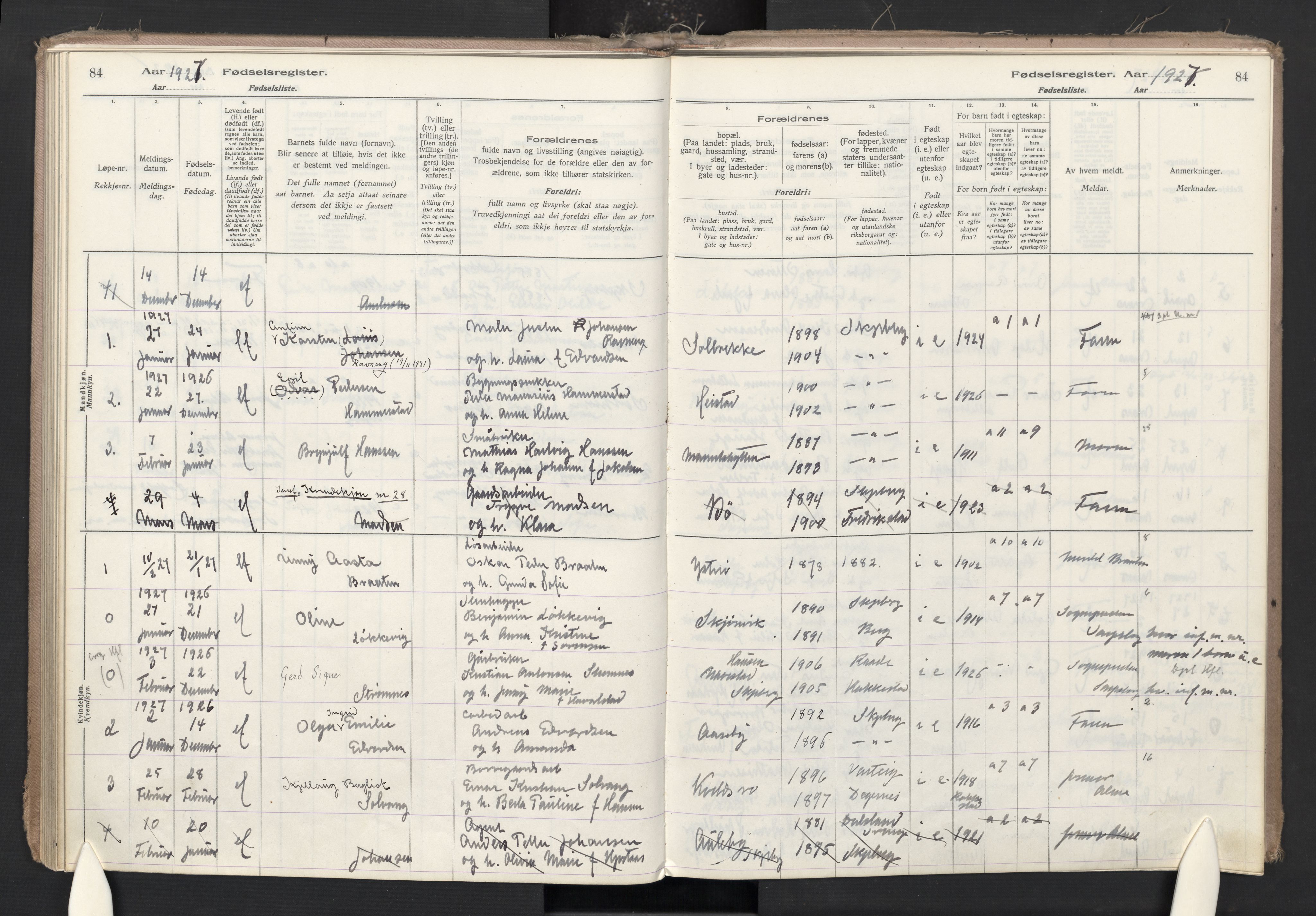 Skjeberg prestekontor Kirkebøker, SAO/A-10923/J/Ja/L0001: Birth register no. I 1, 1916-1945, p. 84