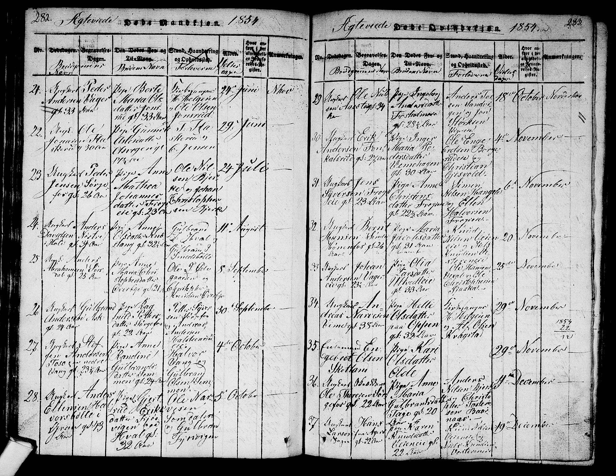 Norderhov kirkebøker, SAKO/A-237/G/Ga/L0003: Parish register (copy) no. I 3 /1, 1814-1876, p. 282-283