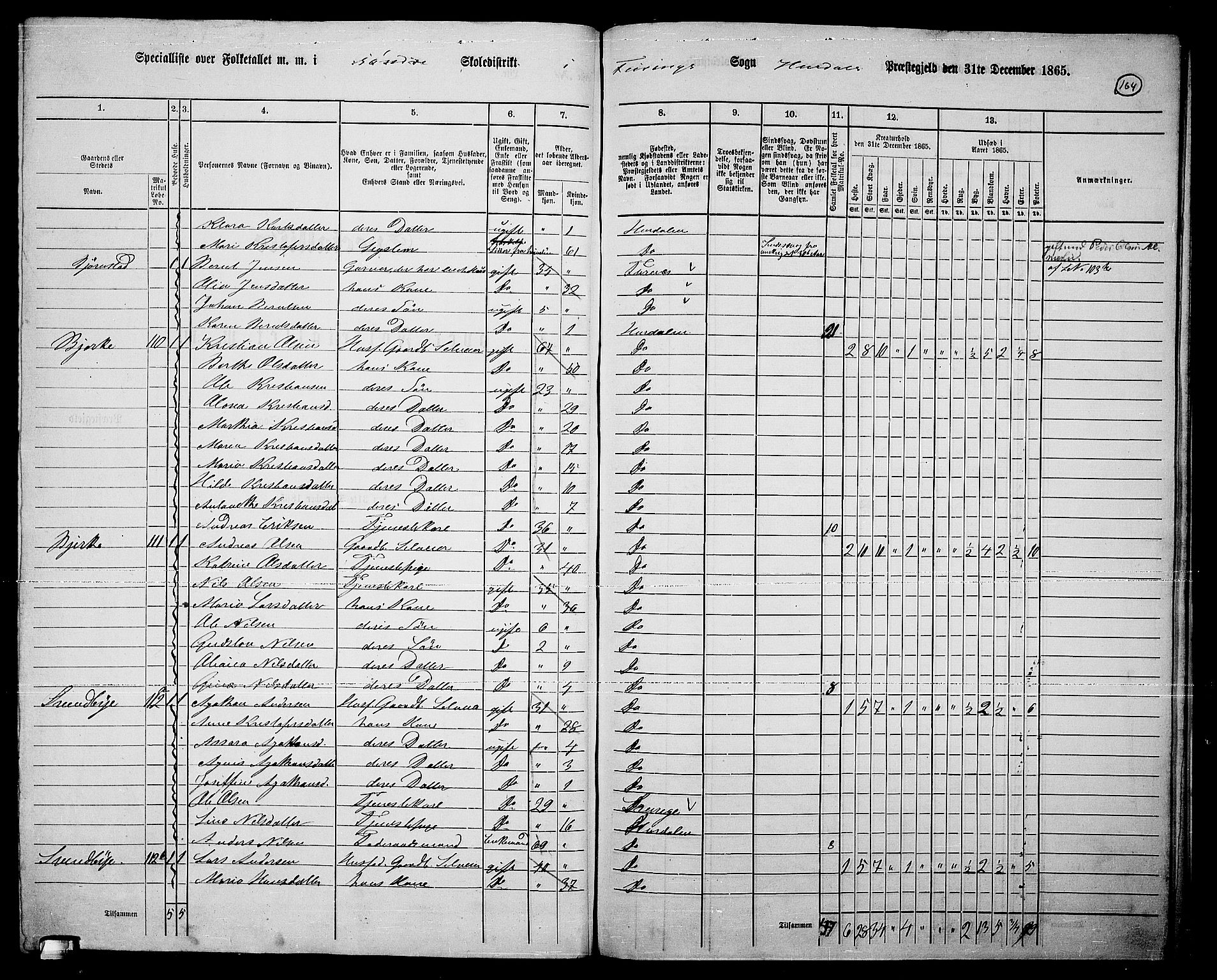 RA, 1865 census for Hurdal, 1865, p. 135