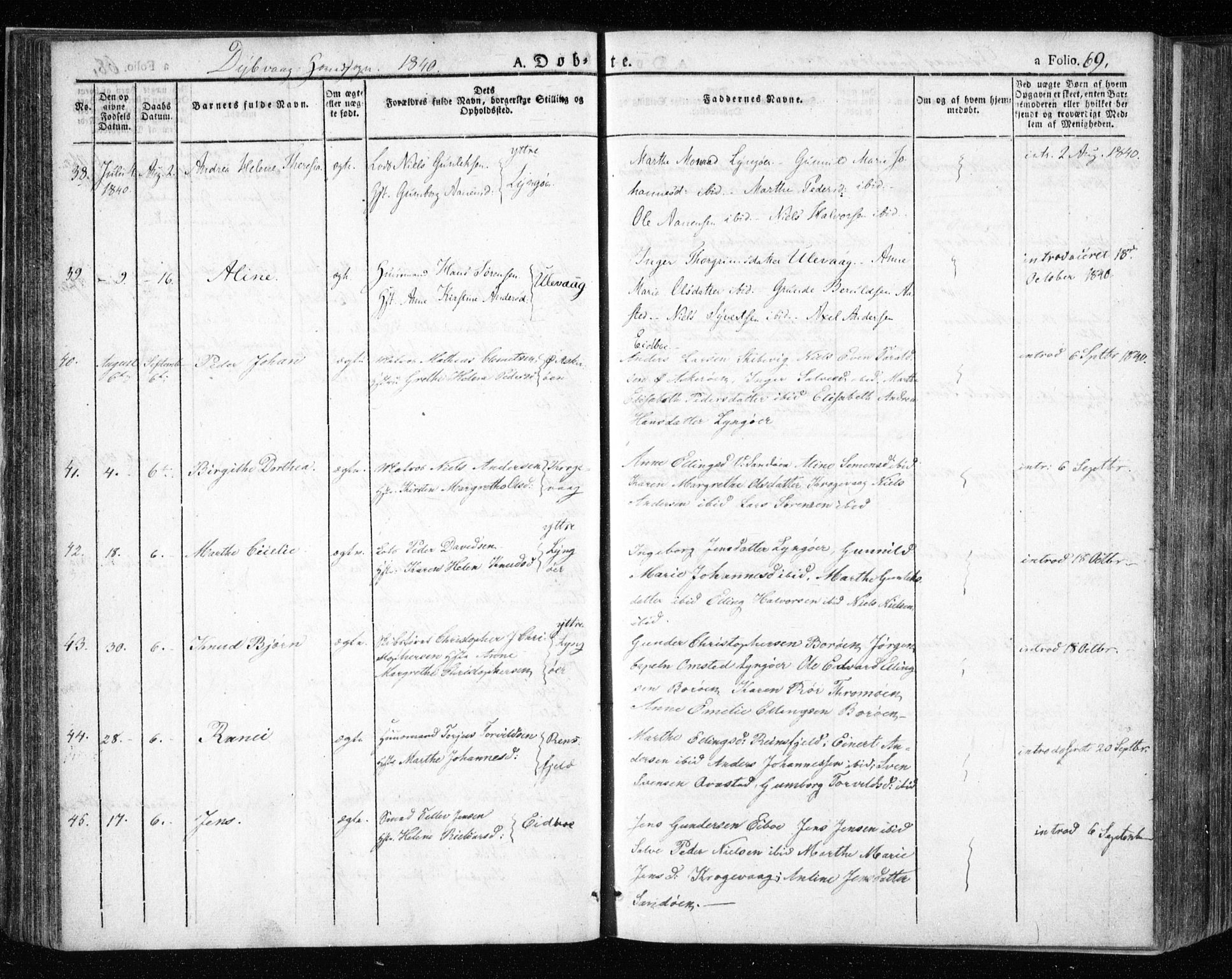 Dypvåg sokneprestkontor, AV/SAK-1111-0007/F/Fa/Faa/L0004: Parish register (official) no. A 4, 1824-1840, p. 69