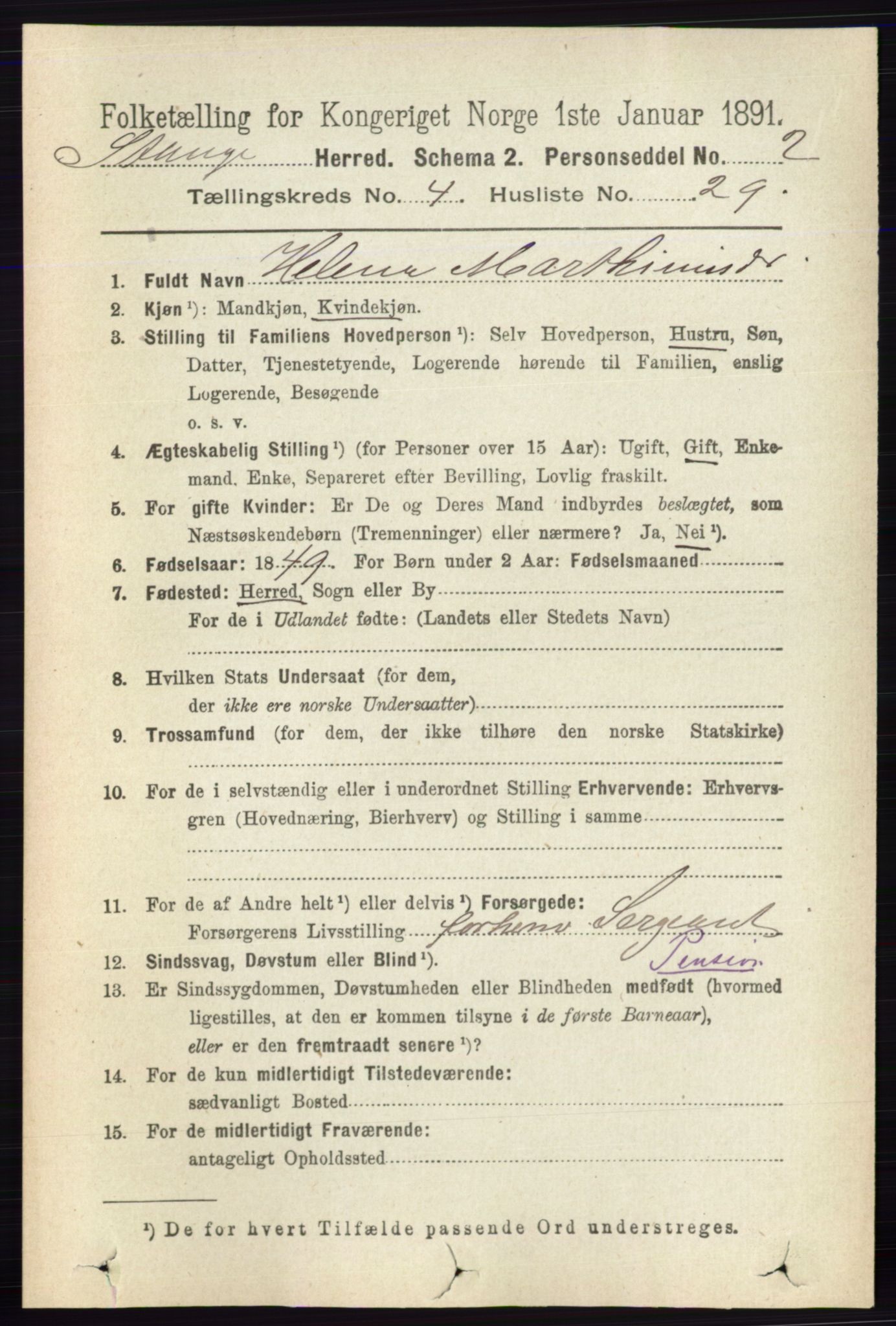 RA, 1891 census for 0417 Stange, 1891, p. 2565