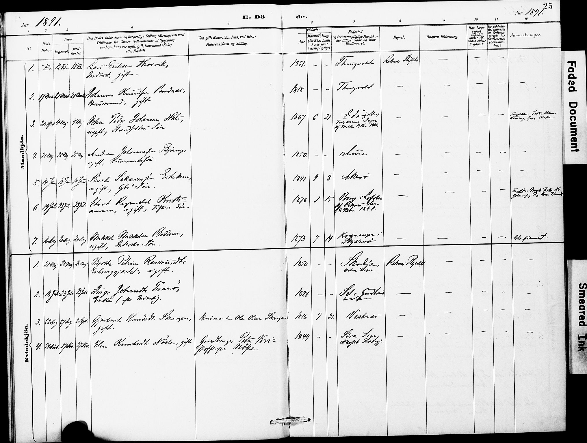 Ministerialprotokoller, klokkerbøker og fødselsregistre - Møre og Romsdal, SAT/A-1454/559/L0714: Parish register (official) no. 559A02, 1887-1895, p. 25