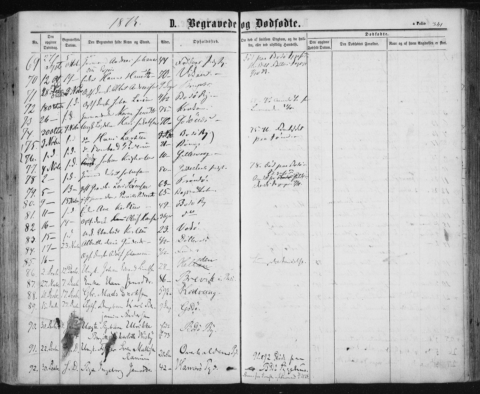 Ministerialprotokoller, klokkerbøker og fødselsregistre - Nordland, AV/SAT-A-1459/801/L0008: Parish register (official) no. 801A08, 1864-1875, p. 341