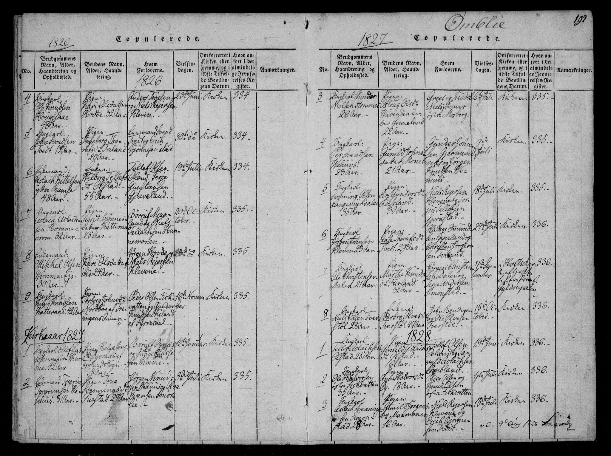 Åmli sokneprestkontor, AV/SAK-1111-0050/F/Fa/Fac/L0006: Parish register (official) no. A 6, 1816-1829, p. 192