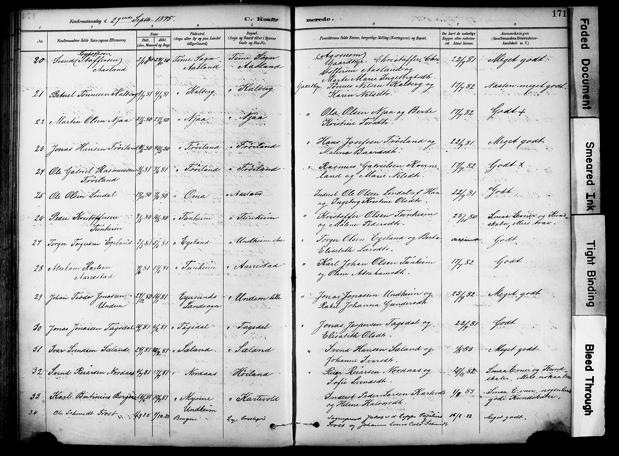 Lye sokneprestkontor, AV/SAST-A-101794/001/30BA/L0011: Parish register (official) no. A 9, 1893-1903, p. 171