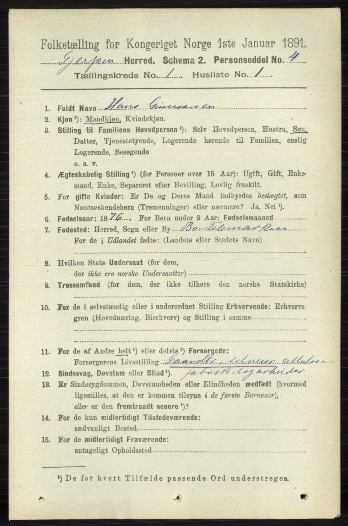 RA, 1891 census for 0812 Gjerpen, 1891, p. 109