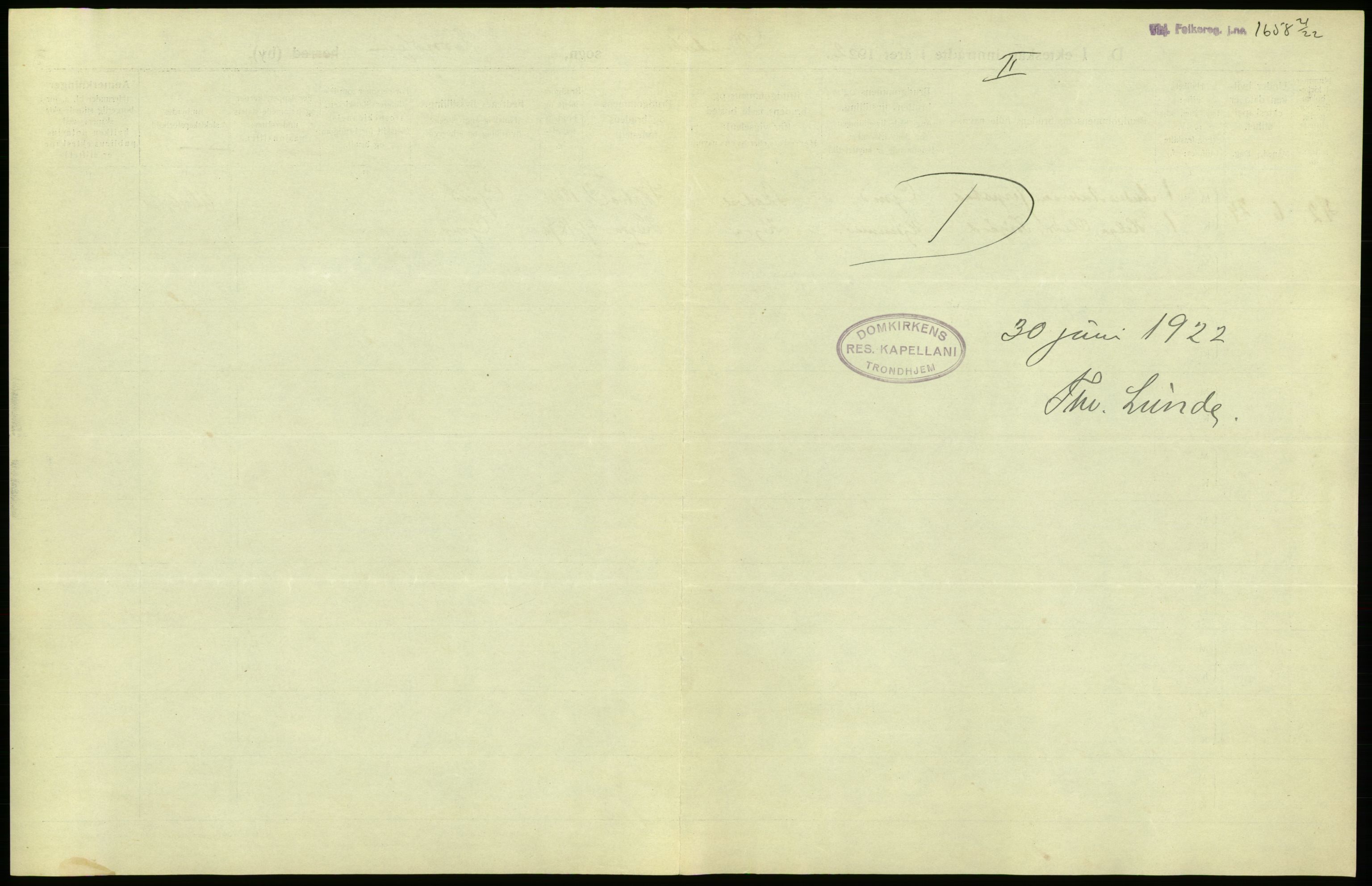 Statistisk sentralbyrå, Sosiodemografiske emner, Befolkning, AV/RA-S-2228/D/Df/Dfc/Dfcb/L0040: Trondheim: Gifte, døde, dødfødte., 1922, p. 63