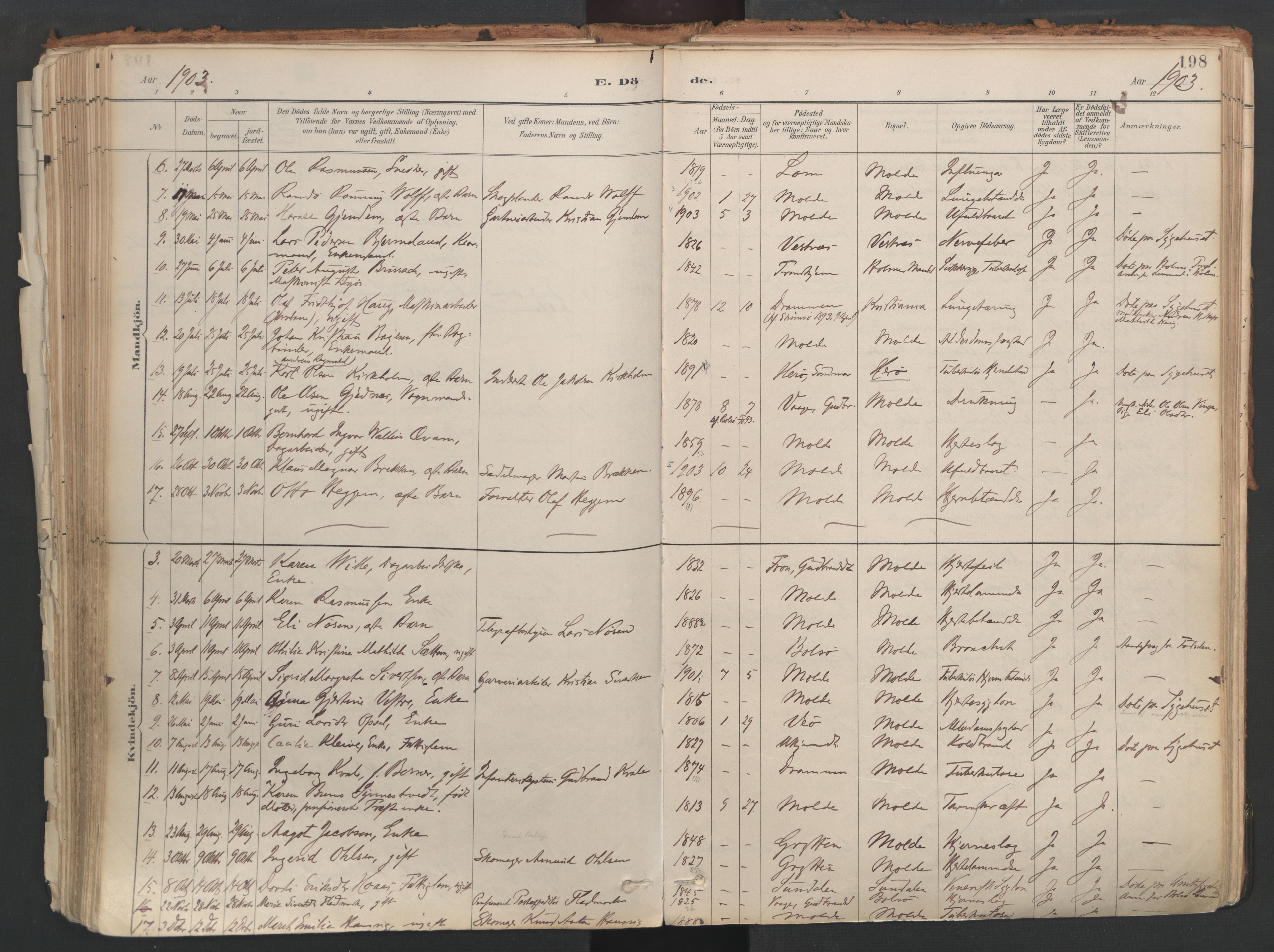 Ministerialprotokoller, klokkerbøker og fødselsregistre - Møre og Romsdal, AV/SAT-A-1454/558/L0692: Parish register (official) no. 558A06, 1887-1971, p. 198