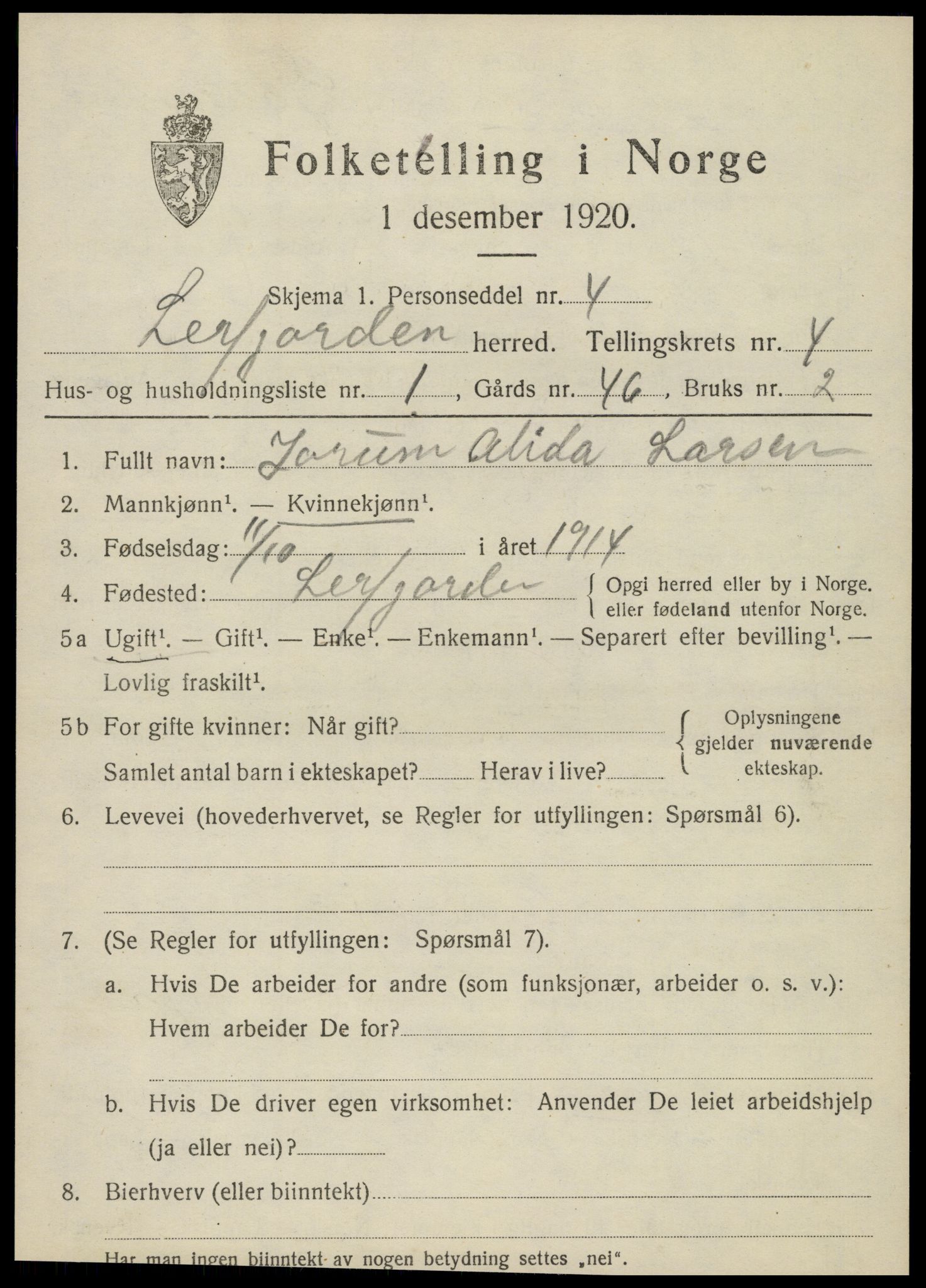 SAT, 1920 census for Leirfjord, 1920, p. 2509