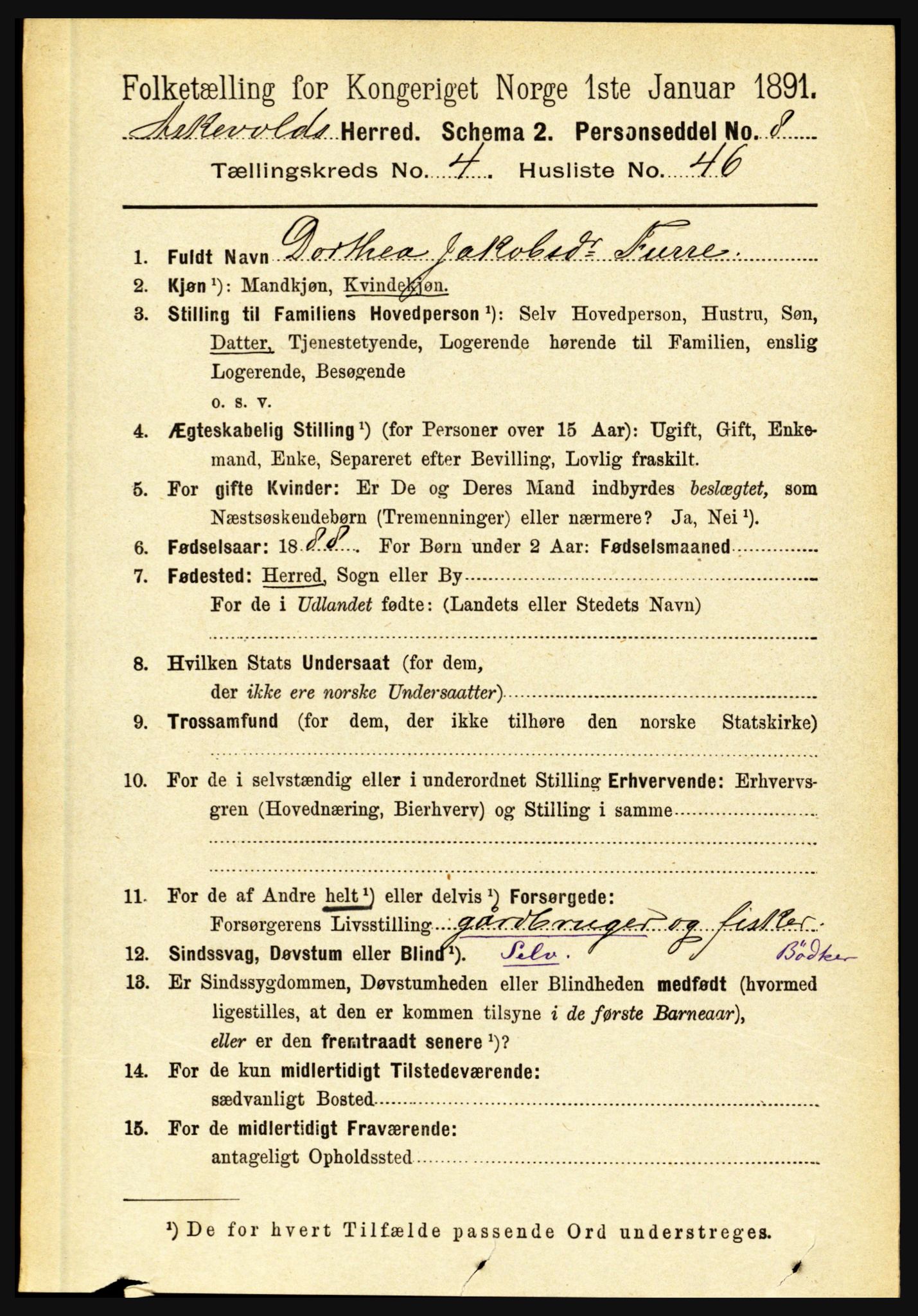 RA, 1891 census for 1428 Askvoll, 1891, p. 1462