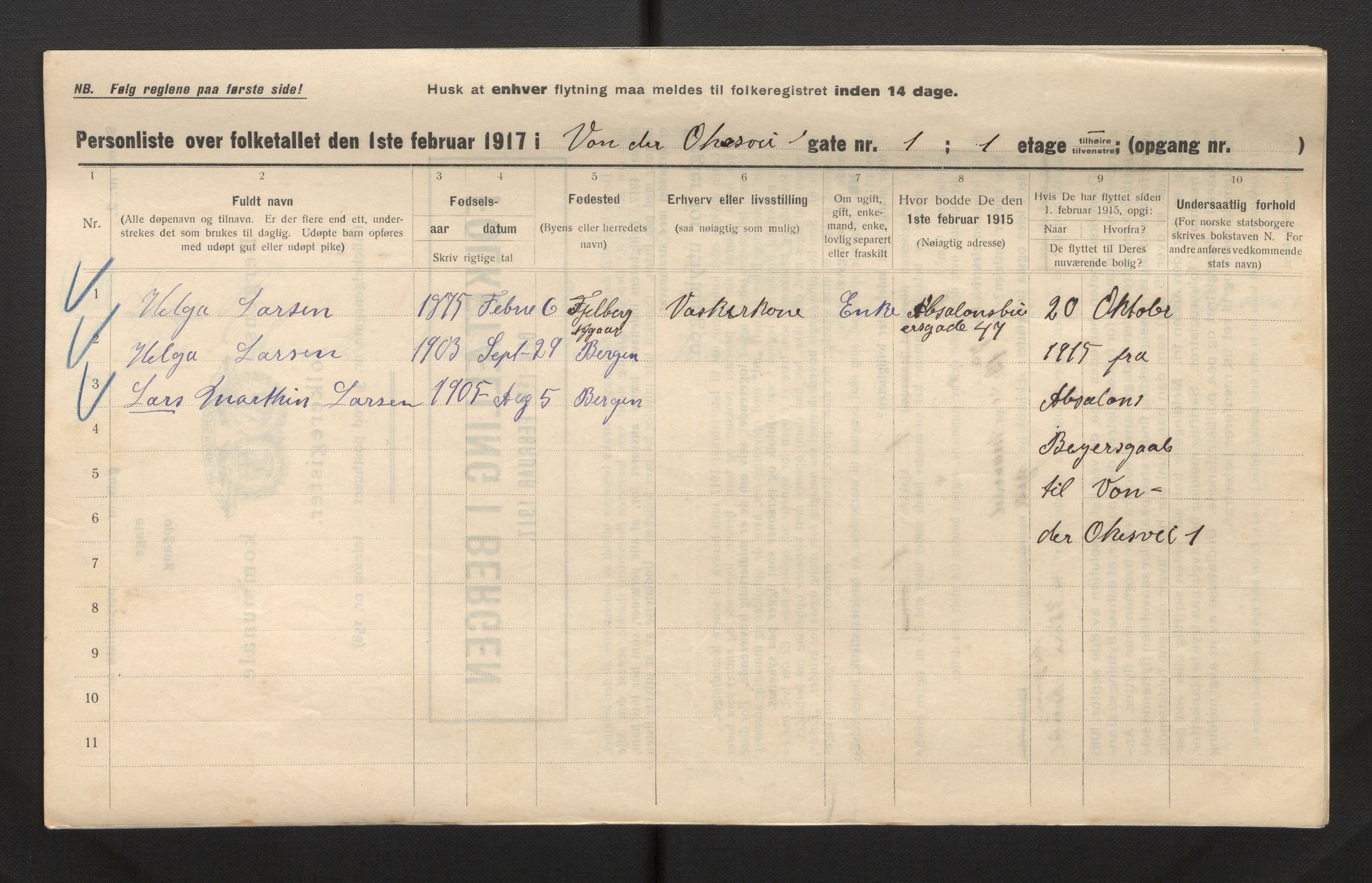 SAB, Municipal Census 1917 for Bergen, 1917, p. 44451