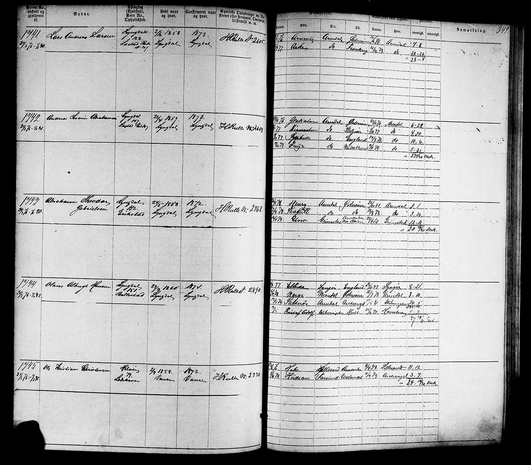 Farsund mønstringskrets, AV/SAK-2031-0017/F/Fa/L0005: Annotasjonsrulle nr 1-1910 med register, Z-2, 1869-1877, p. 379