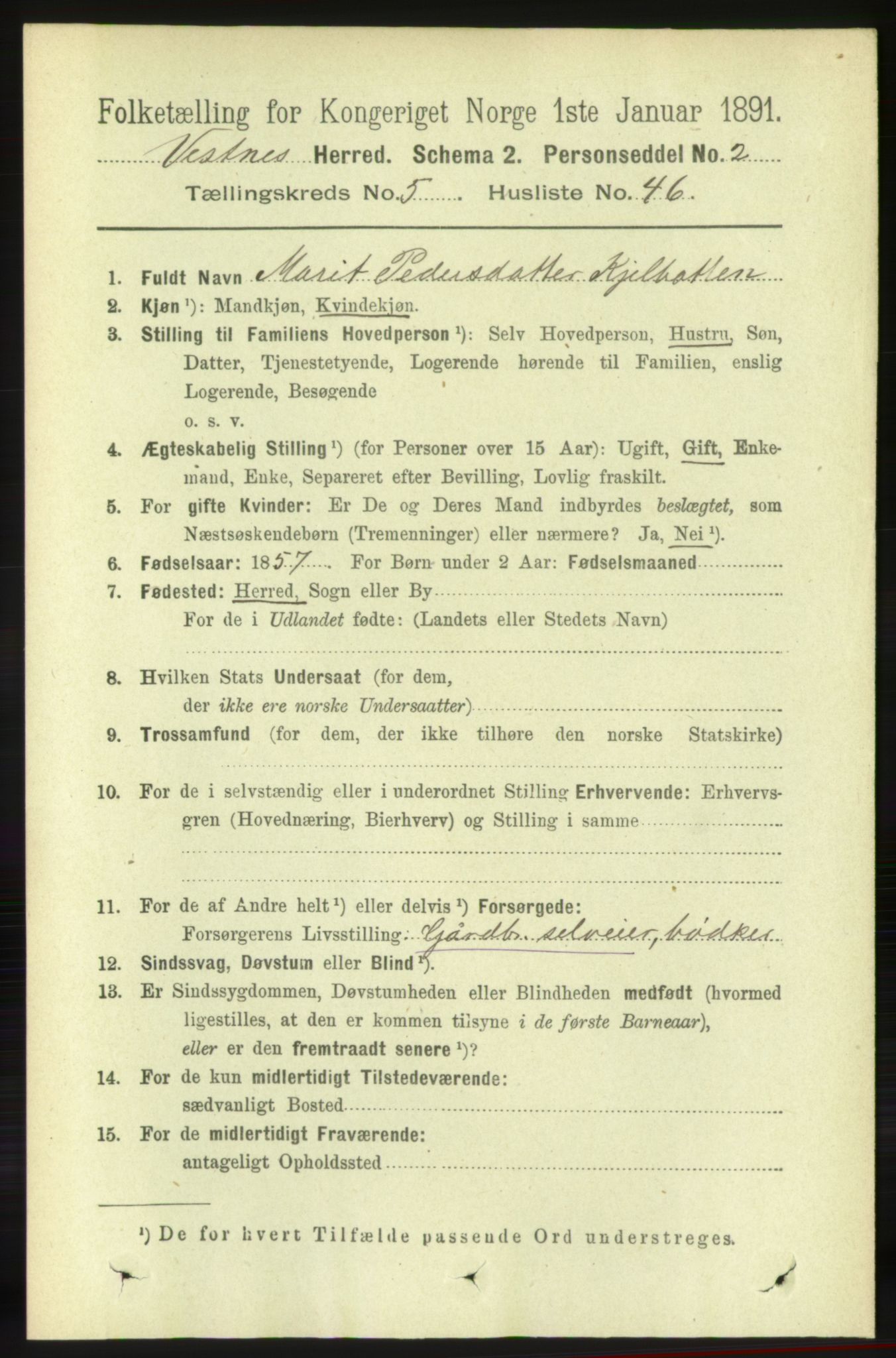 RA, 1891 census for 1535 Vestnes, 1891, p. 2056