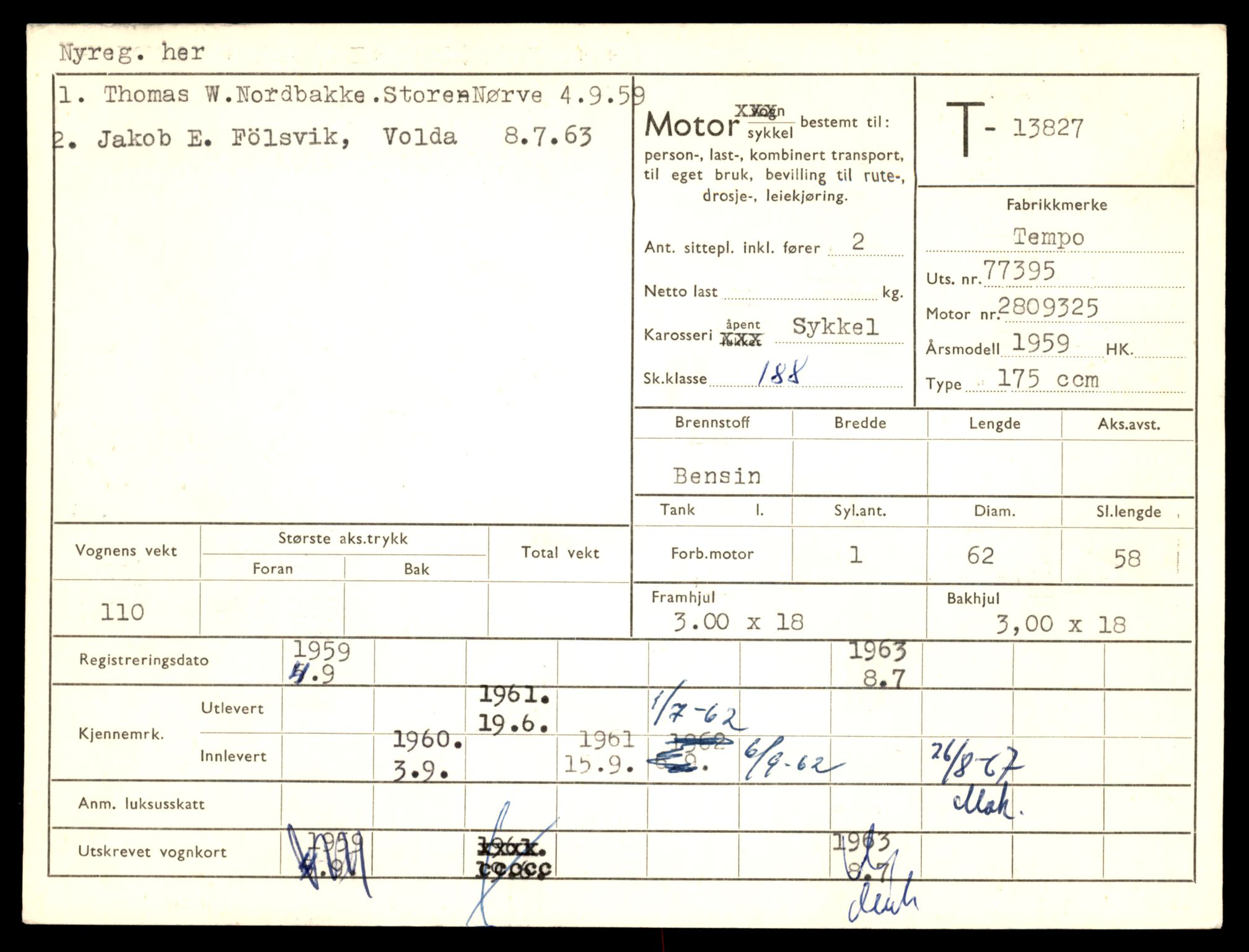 Møre og Romsdal vegkontor - Ålesund trafikkstasjon, AV/SAT-A-4099/F/Fe/L0041: Registreringskort for kjøretøy T 13710 - T 13905, 1927-1998, p. 2123