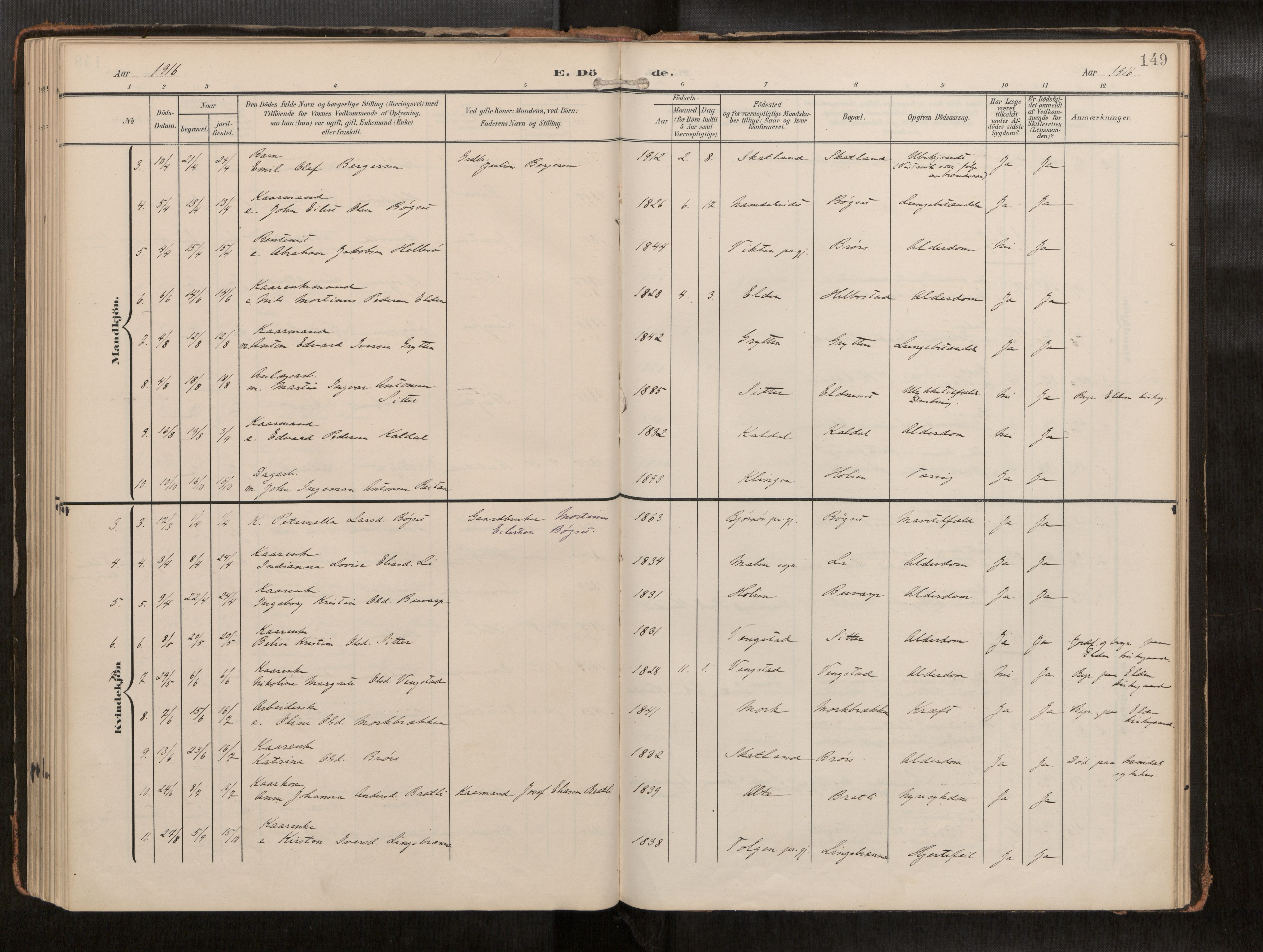 Ministerialprotokoller, klokkerbøker og fødselsregistre - Nord-Trøndelag, AV/SAT-A-1458/742/L0409a: Parish register (official) no. 742A03, 1906-1924, p. 149