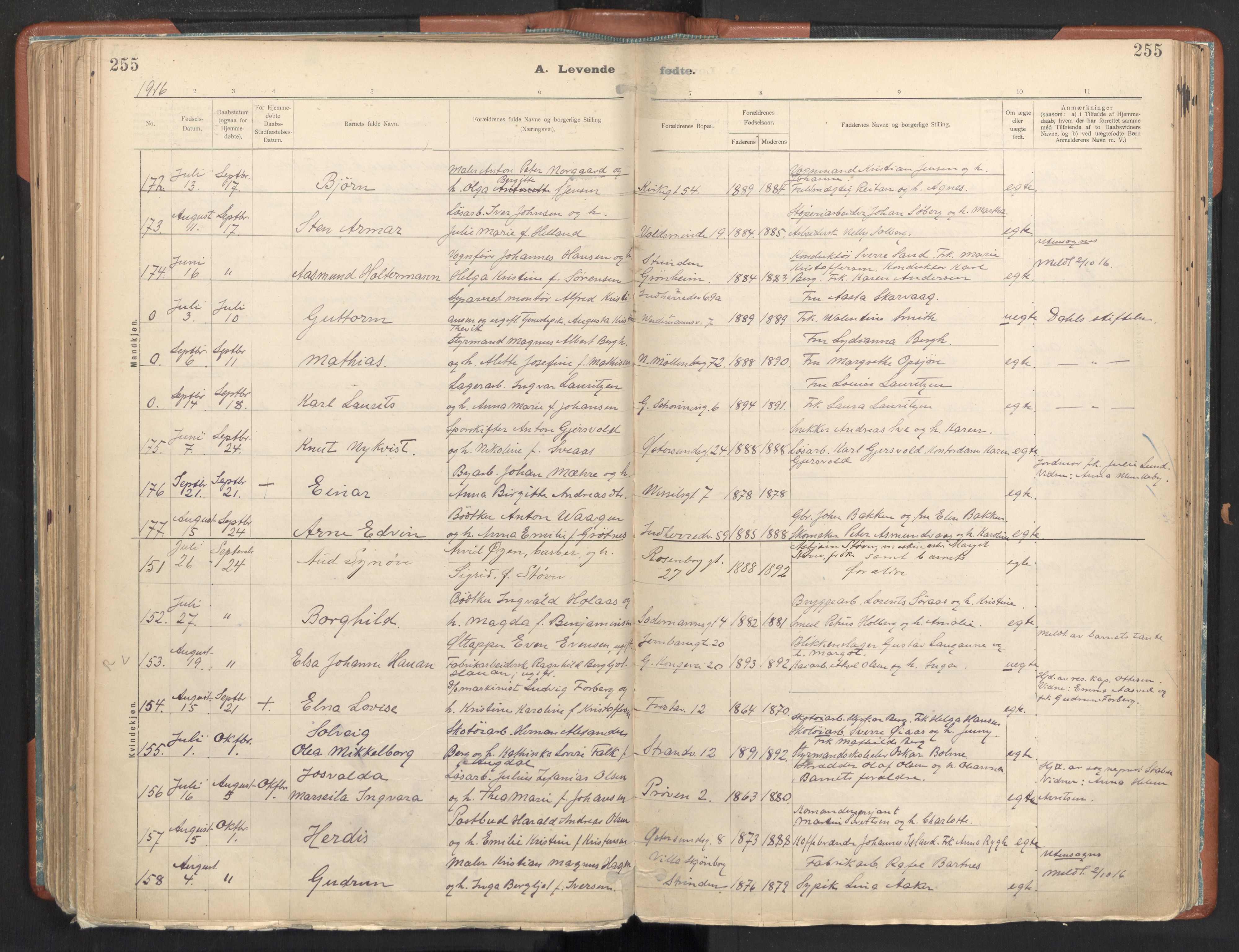 Ministerialprotokoller, klokkerbøker og fødselsregistre - Sør-Trøndelag, AV/SAT-A-1456/605/L0243: Parish register (official) no. 605A05, 1908-1923, p. 255