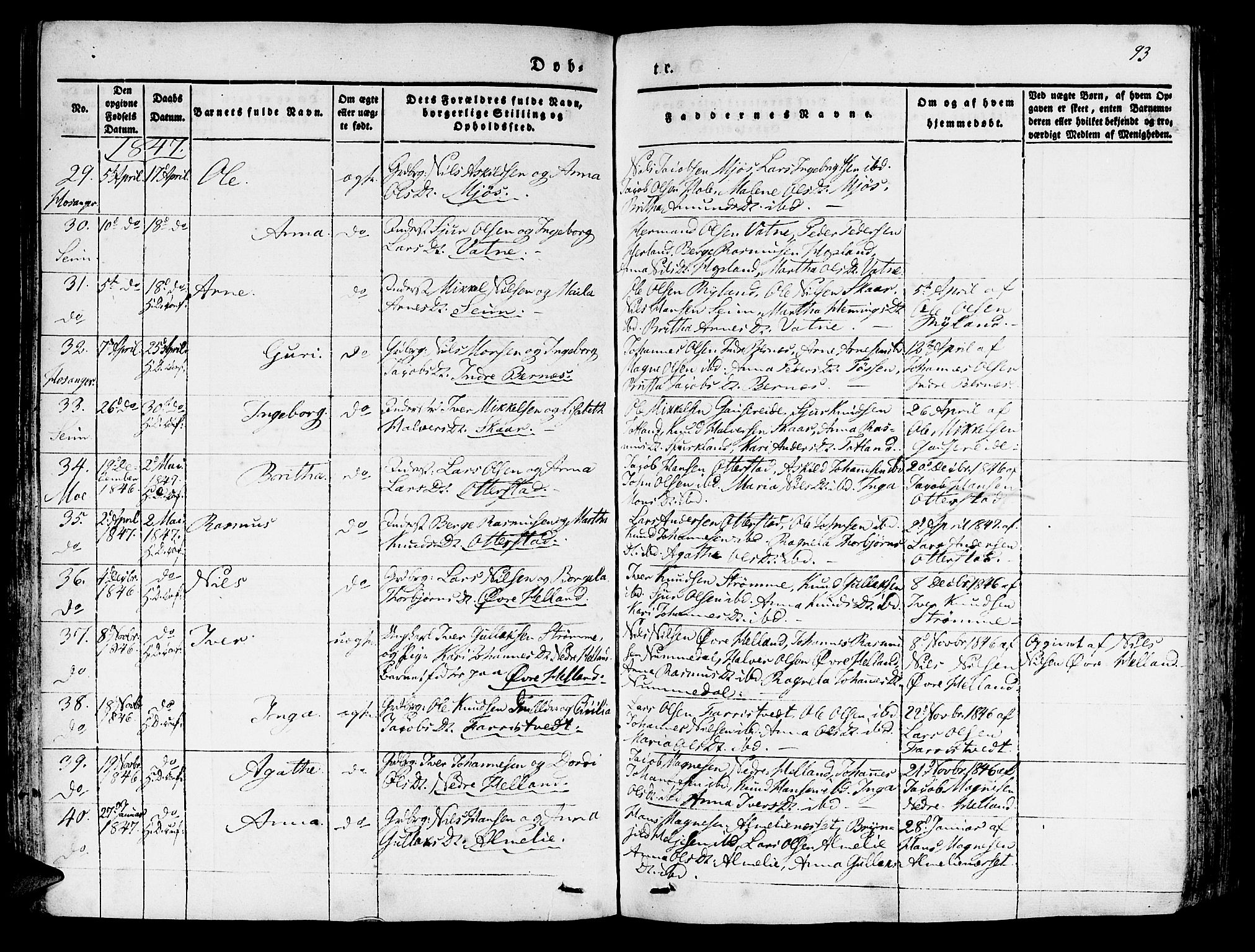 Hosanger sokneprestembete, AV/SAB-A-75801/H/Haa: Parish register (official) no. A 7, 1835-1848, p. 93