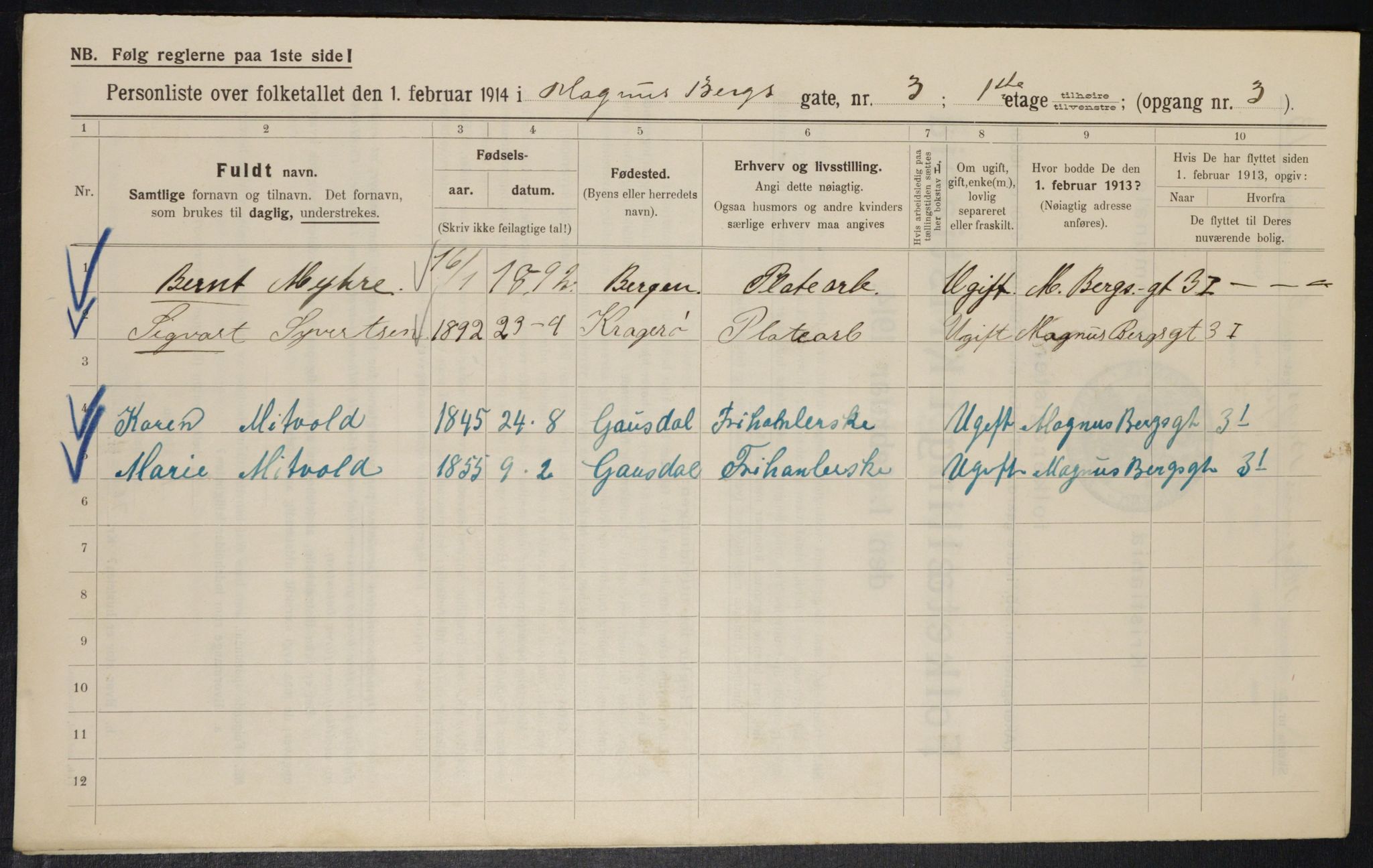 OBA, Municipal Census 1914 for Kristiania, 1914, p. 59030