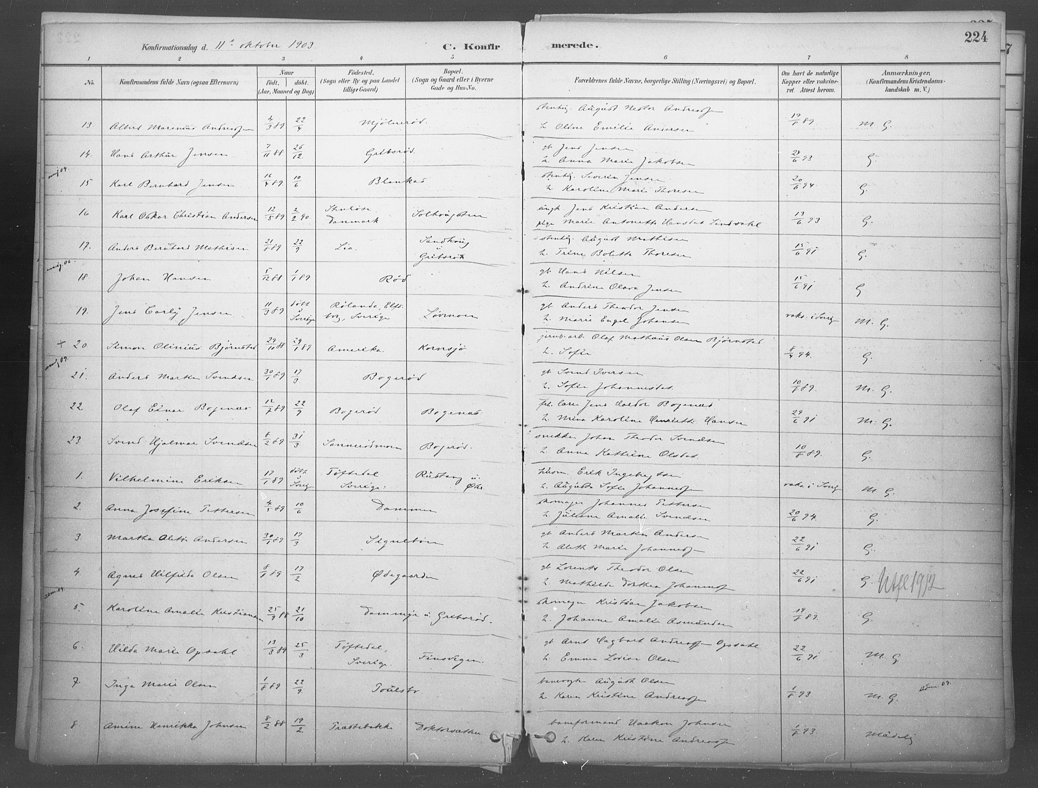 Idd prestekontor Kirkebøker, SAO/A-10911/F/Fb/L0002: Parish register (official) no. II 2, 1882-1923, p. 224