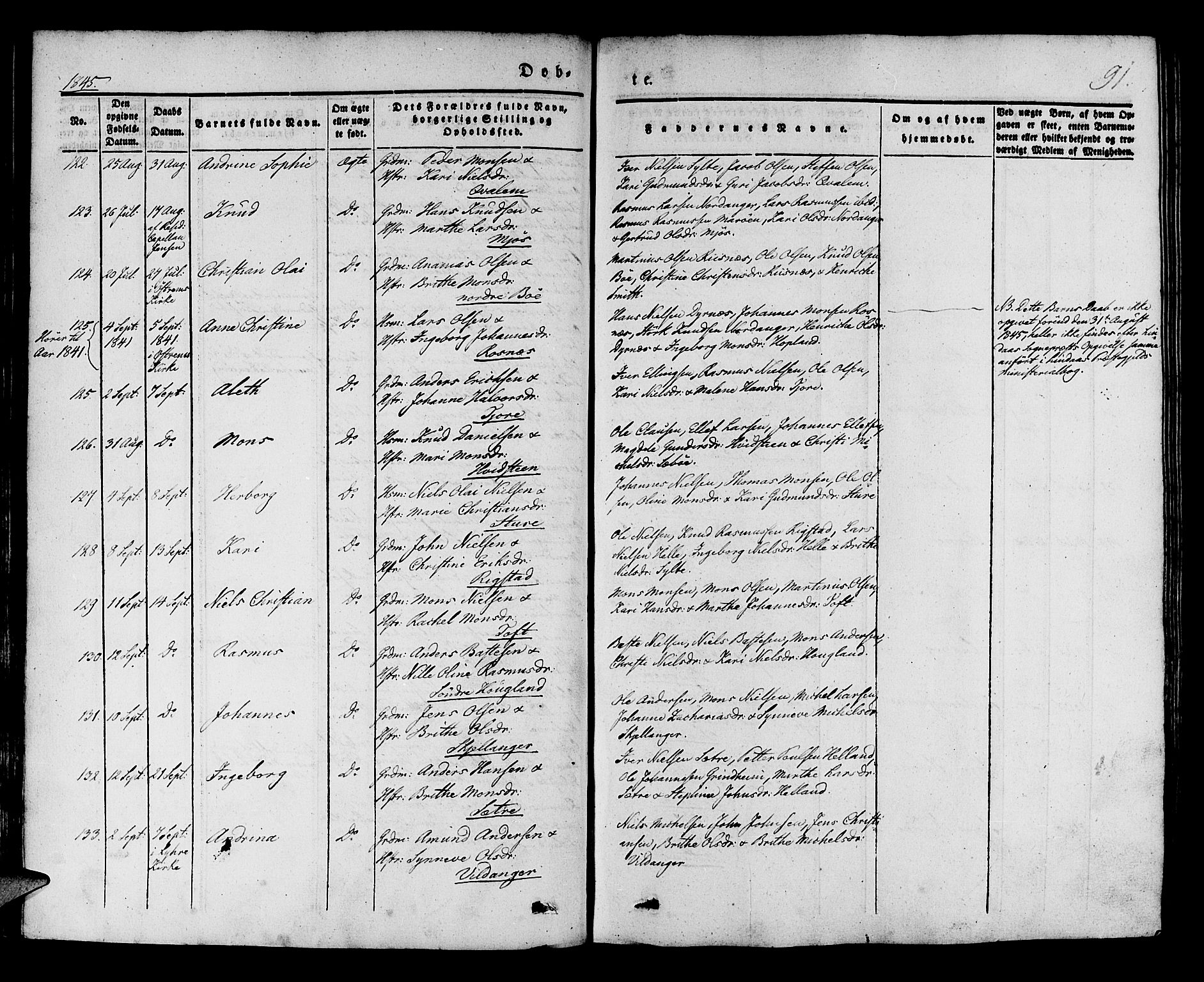 Manger sokneprestembete, AV/SAB-A-76801/H/Haa: Parish register (official) no. A 5, 1839-1848, p. 91