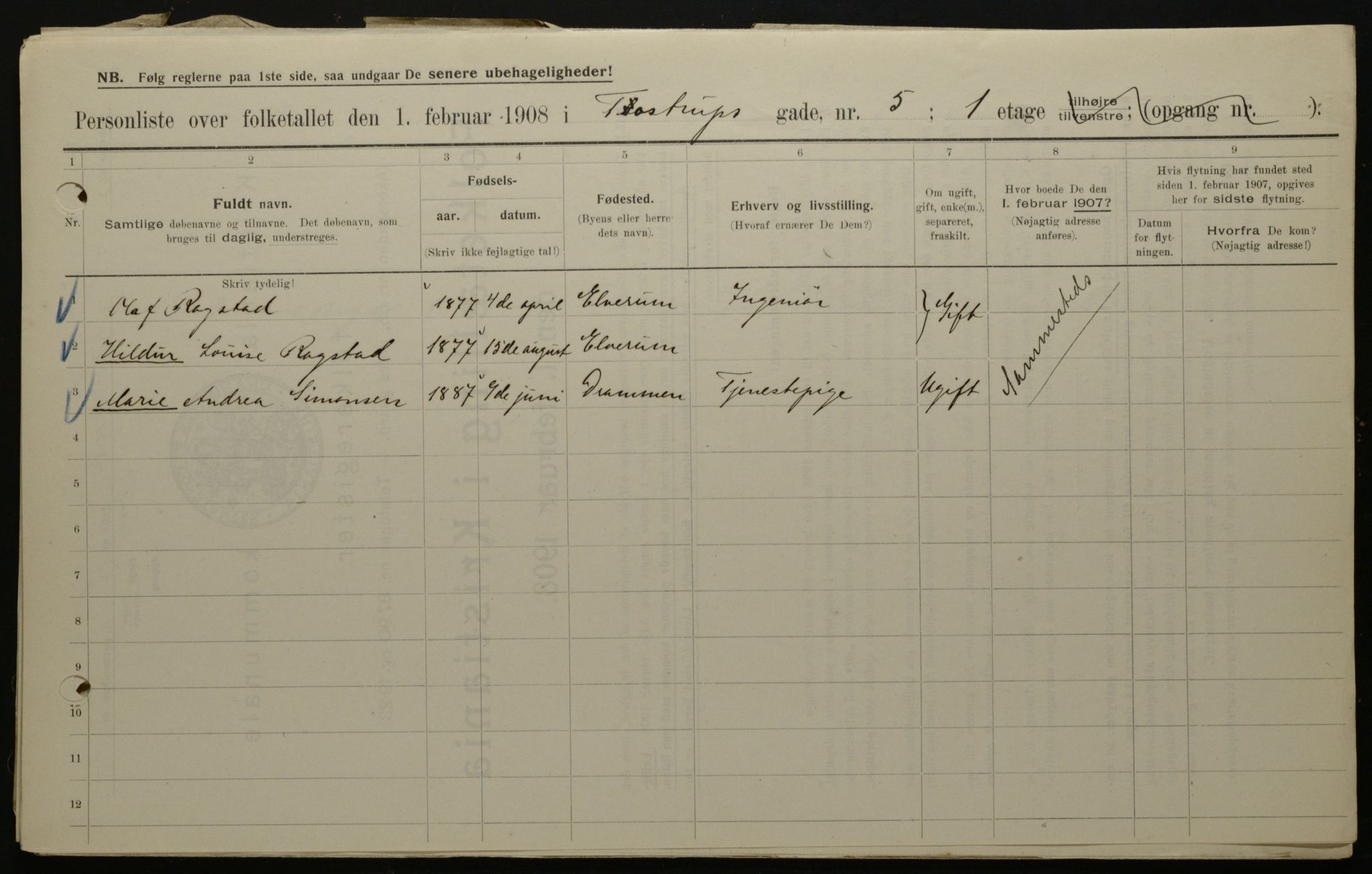 OBA, Municipal Census 1908 for Kristiania, 1908, p. 103662
