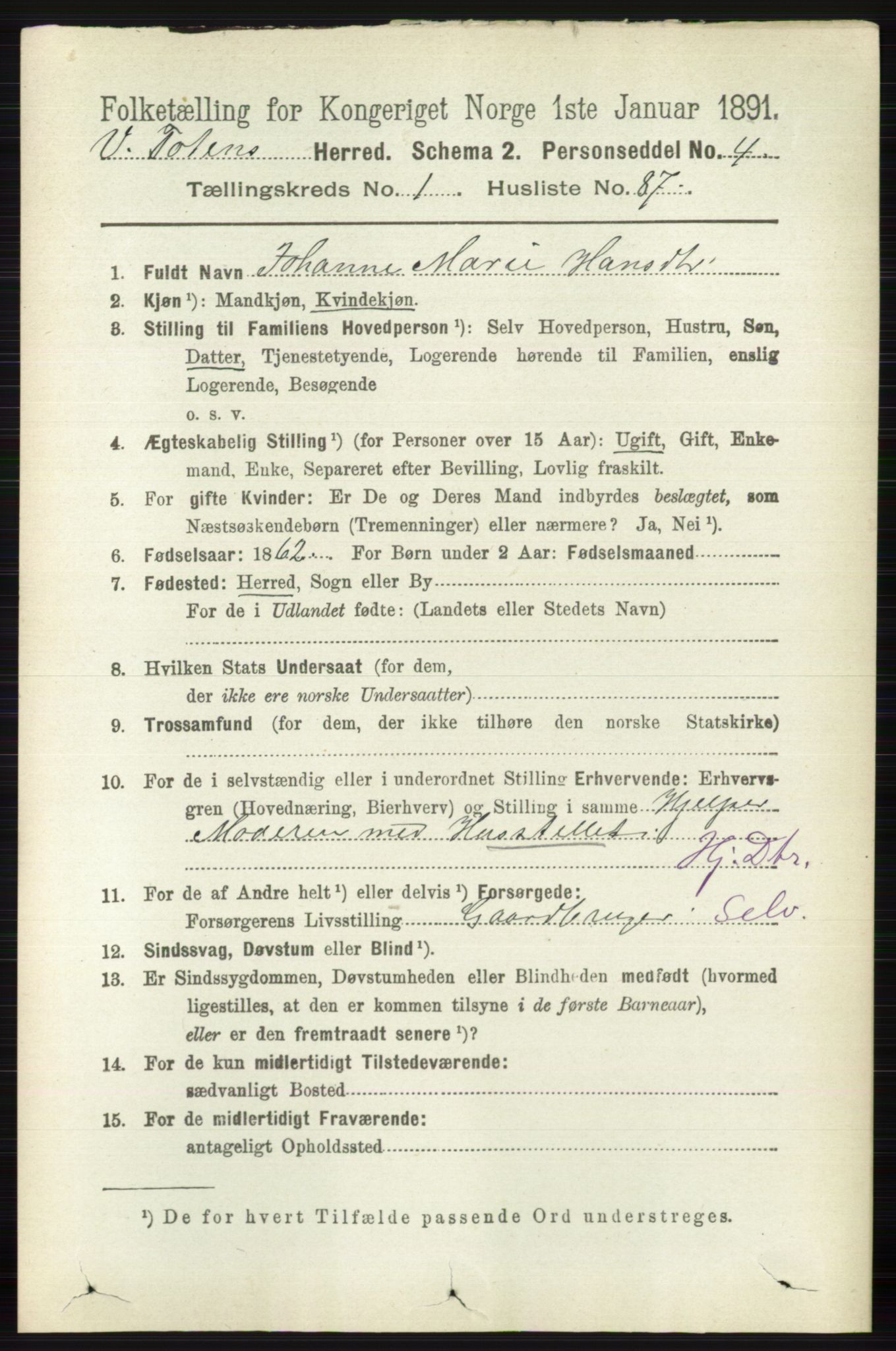 RA, 1891 census for 0529 Vestre Toten, 1891, p. 944