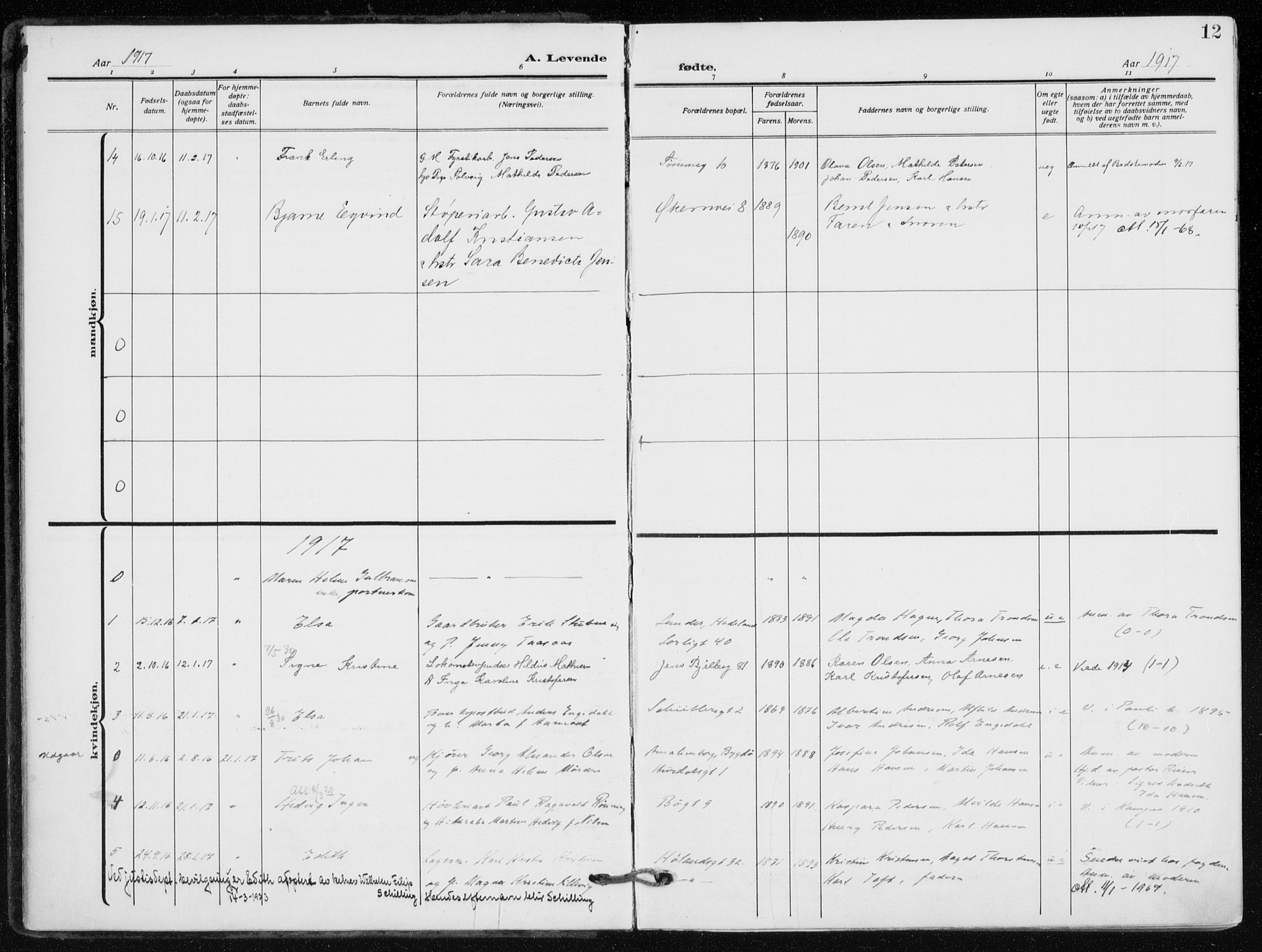 Kampen prestekontor Kirkebøker, SAO/A-10853/F/Fa/L0012: Parish register (official) no. I 12, 1916-1921, p. 12