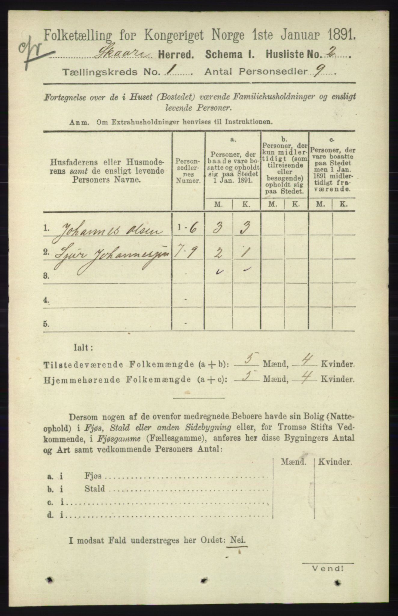 RA, 1891 census for 1153 Skåre, 1891, p. 19