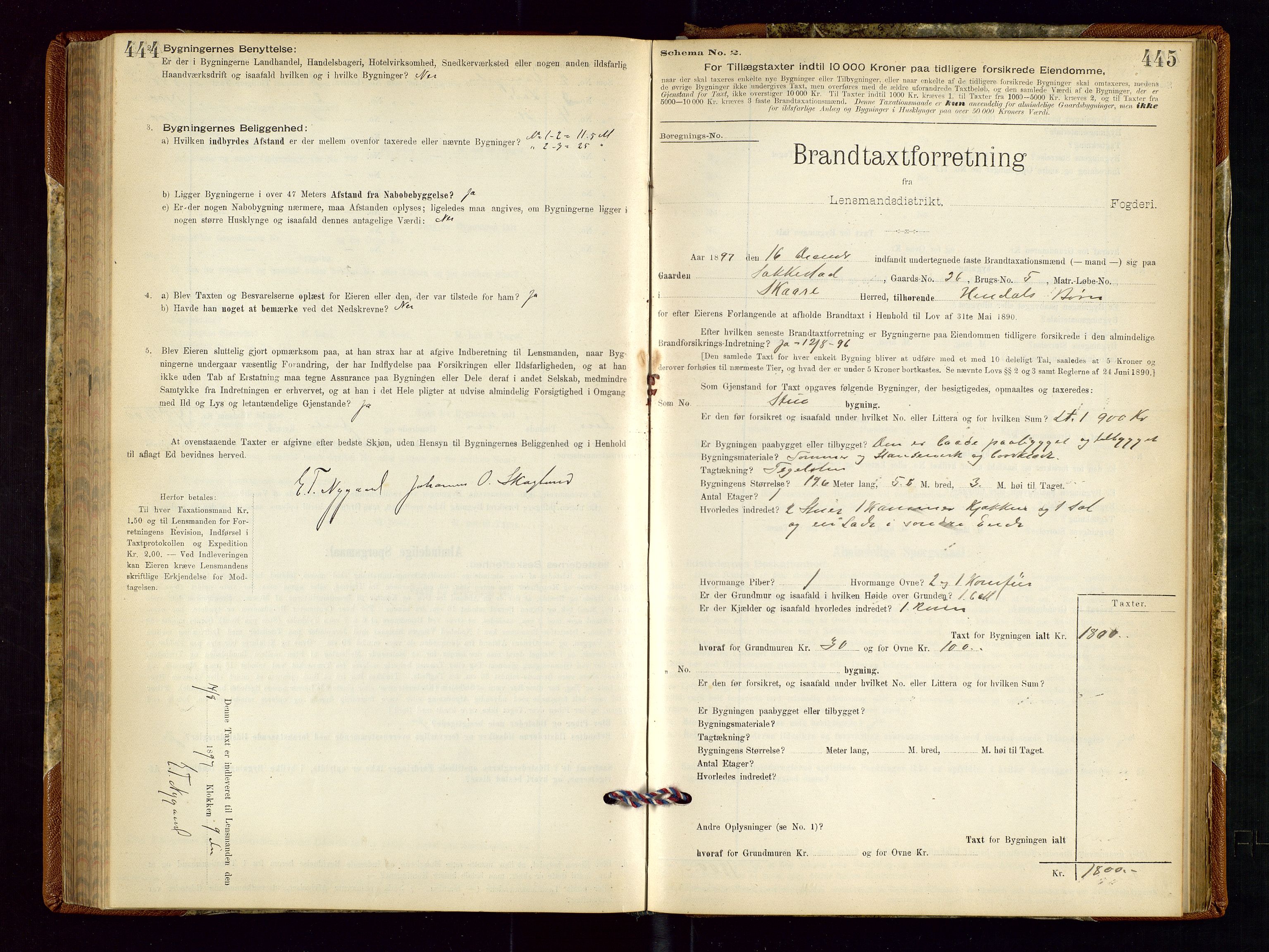 Torvestad lensmannskontor, SAST/A-100307/1/Gob/L0001: "Brandtaxationsprotokol for Torvestad Lensmannsdistrikt", 1895-1904, p. 444-445