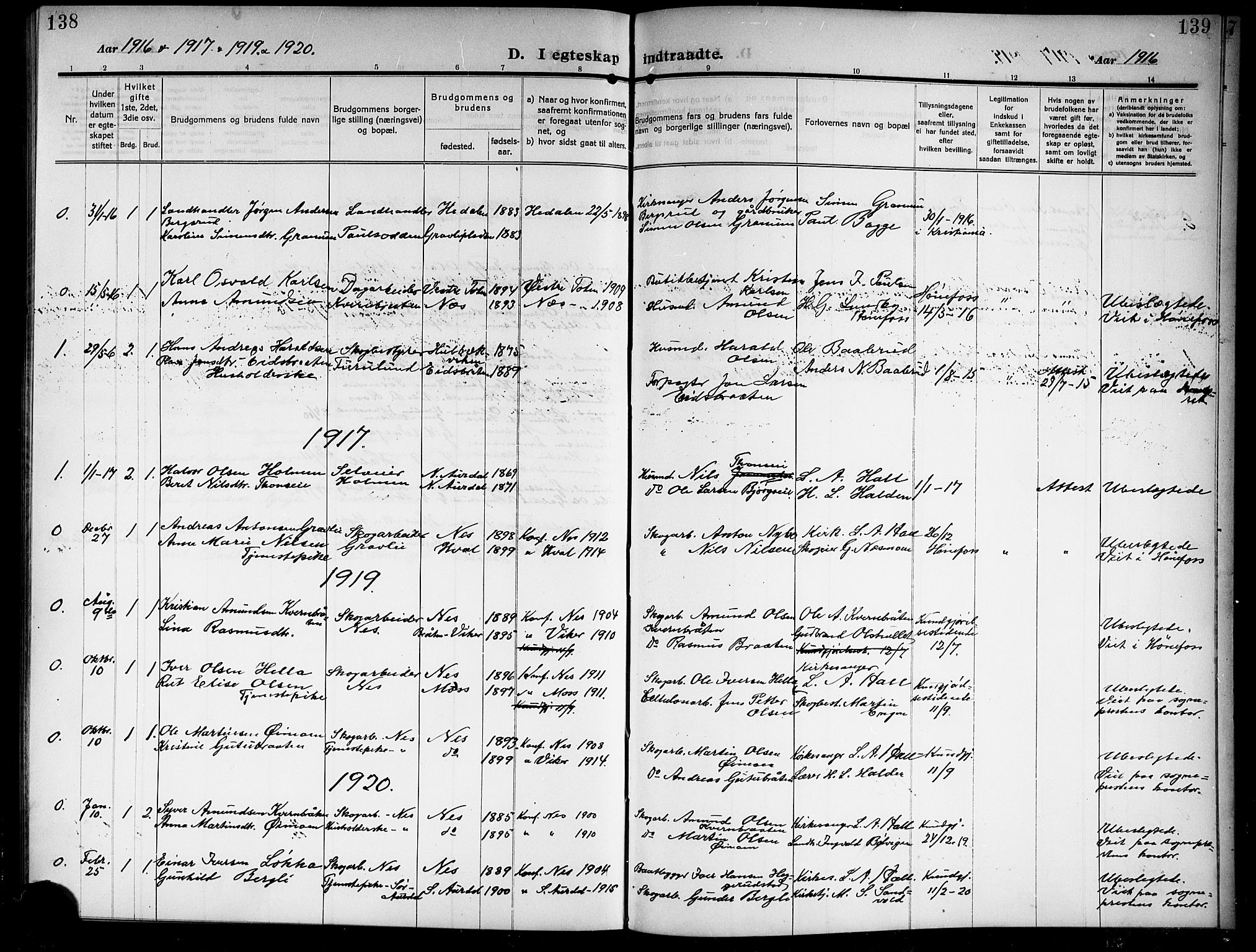 Ådal kirkebøker, AV/SAKO-A-248/G/Gb/L0002: Parish register (copy) no. II 2, 1909-1920, p. 138-139