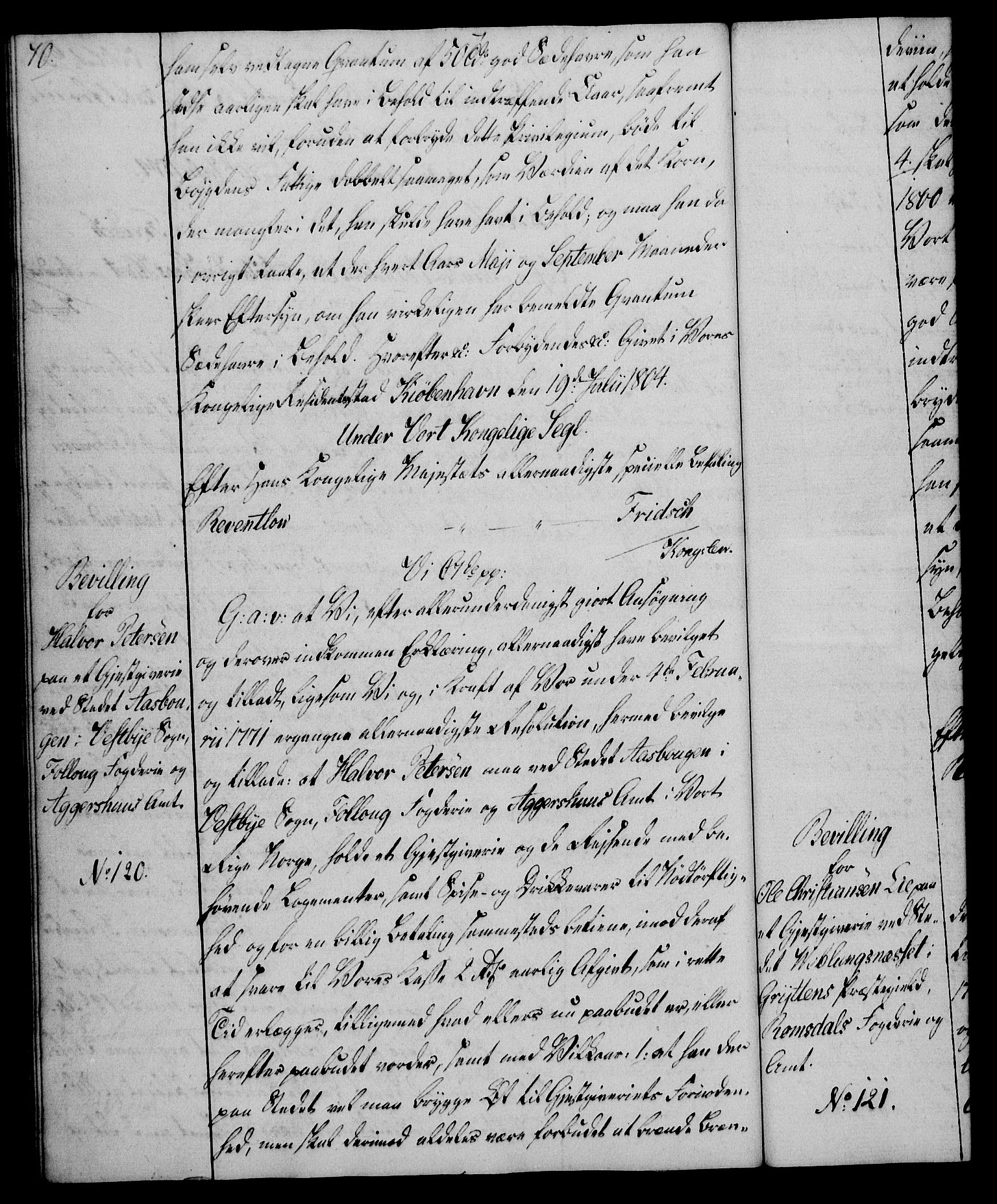 Rentekammeret, Kammerkanselliet, AV/RA-EA-3111/G/Gg/Gga/L0018: Norsk ekspedisjonsprotokoll med register (merket RK 53.18), 1804-1806, p. 70