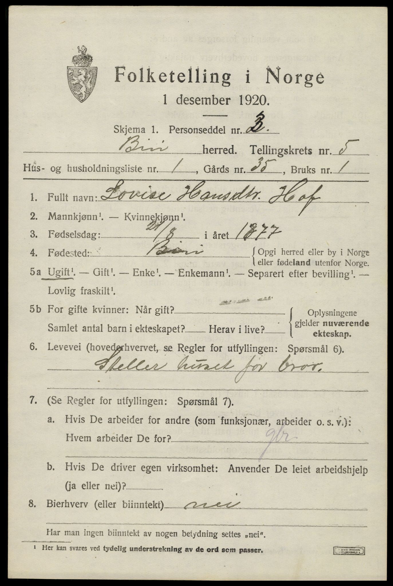 SAH, 1920 census for Biri, 1920, p. 4205