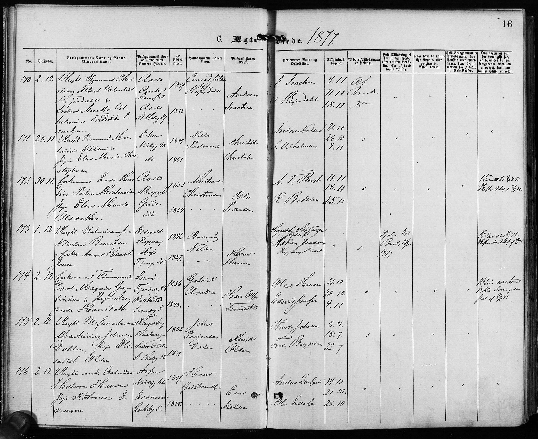 Grønland prestekontor Kirkebøker, AV/SAO-A-10848/F/Fa/L0006: Parish register (official) no. 6, 1877-1886, p. 16