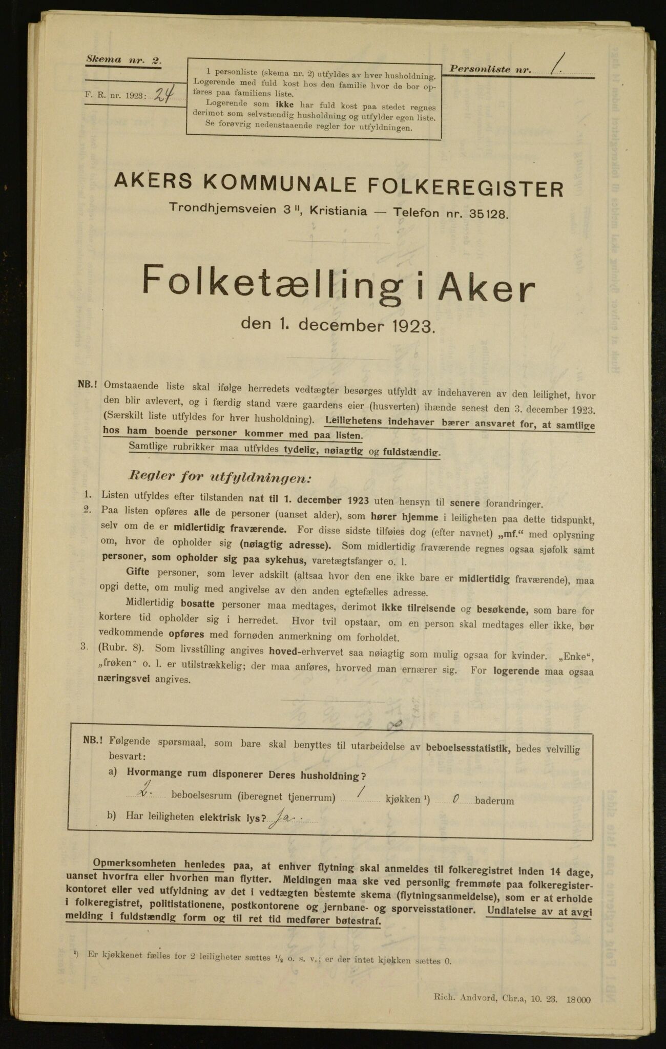 , Municipal Census 1923 for Aker, 1923, p. 7599