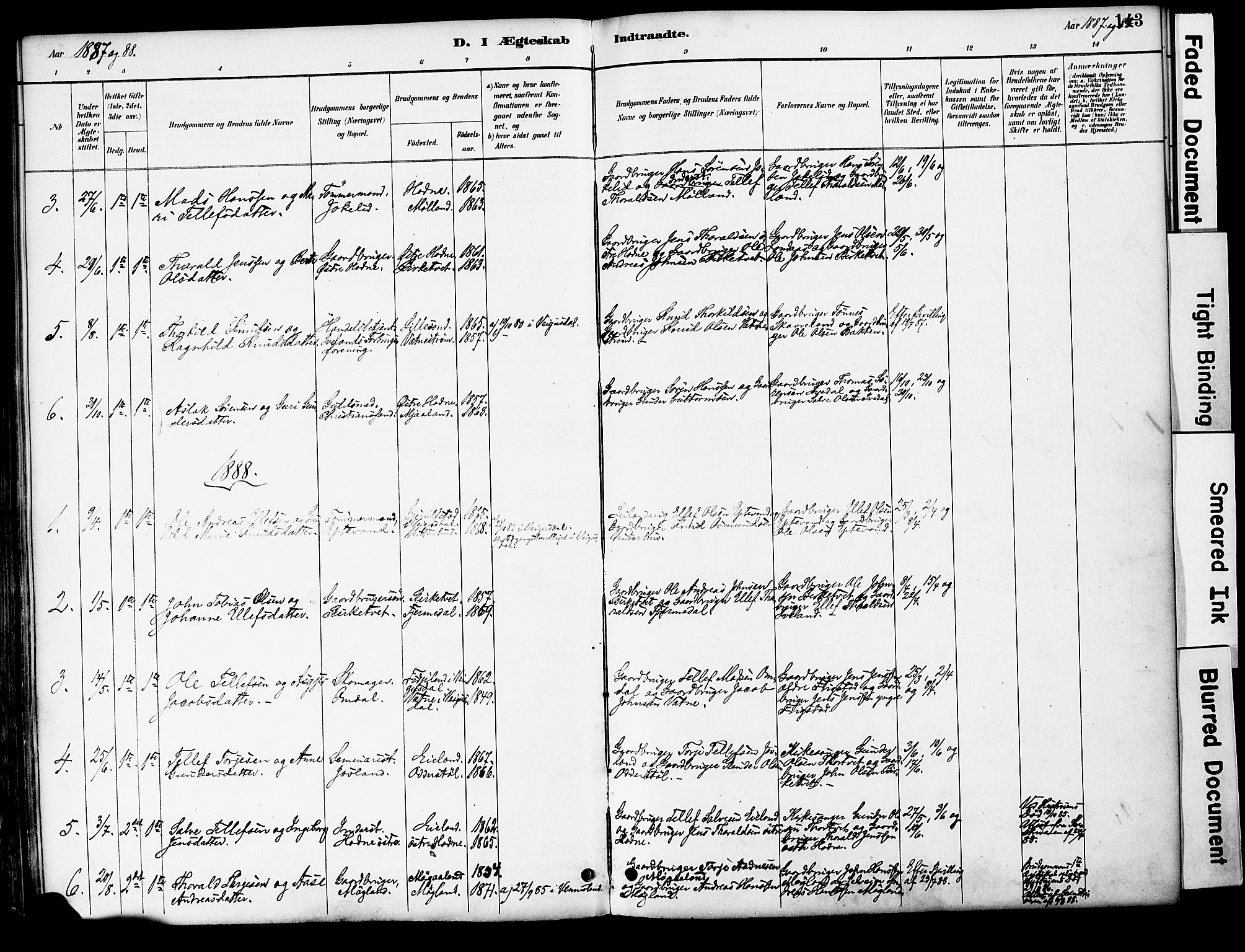 Evje sokneprestkontor, AV/SAK-1111-0008/F/Fa/Fac/L0003: Parish register (official) no. A 3, 1884-1909, p. 143