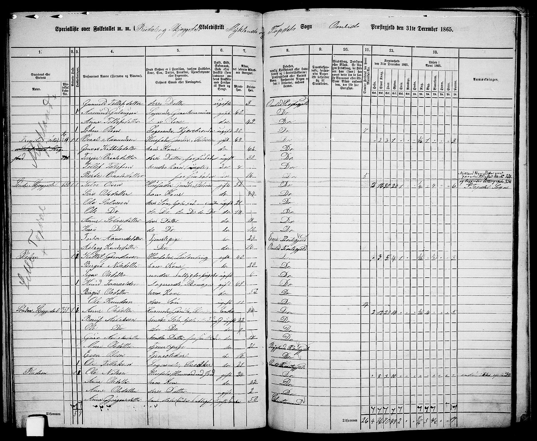 RA, 1865 census for Åmli, 1865, p. 105