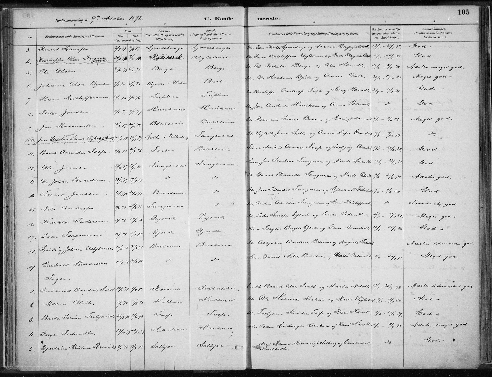 Strandebarm sokneprestembete, AV/SAB-A-78401/H/Haa: Parish register (official) no. B  1, 1886-1908, p. 105