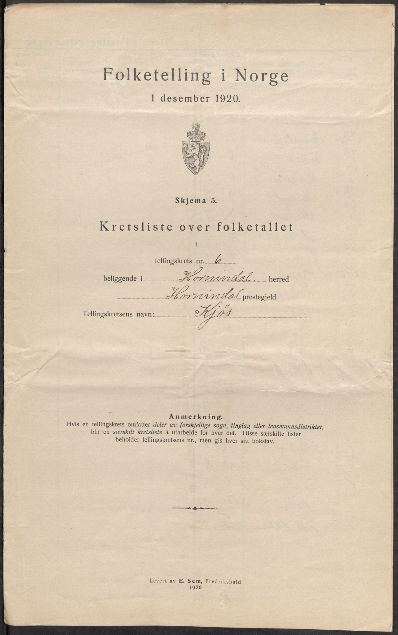 SAB, 1920 census for Hornindal, 1920, p. 19