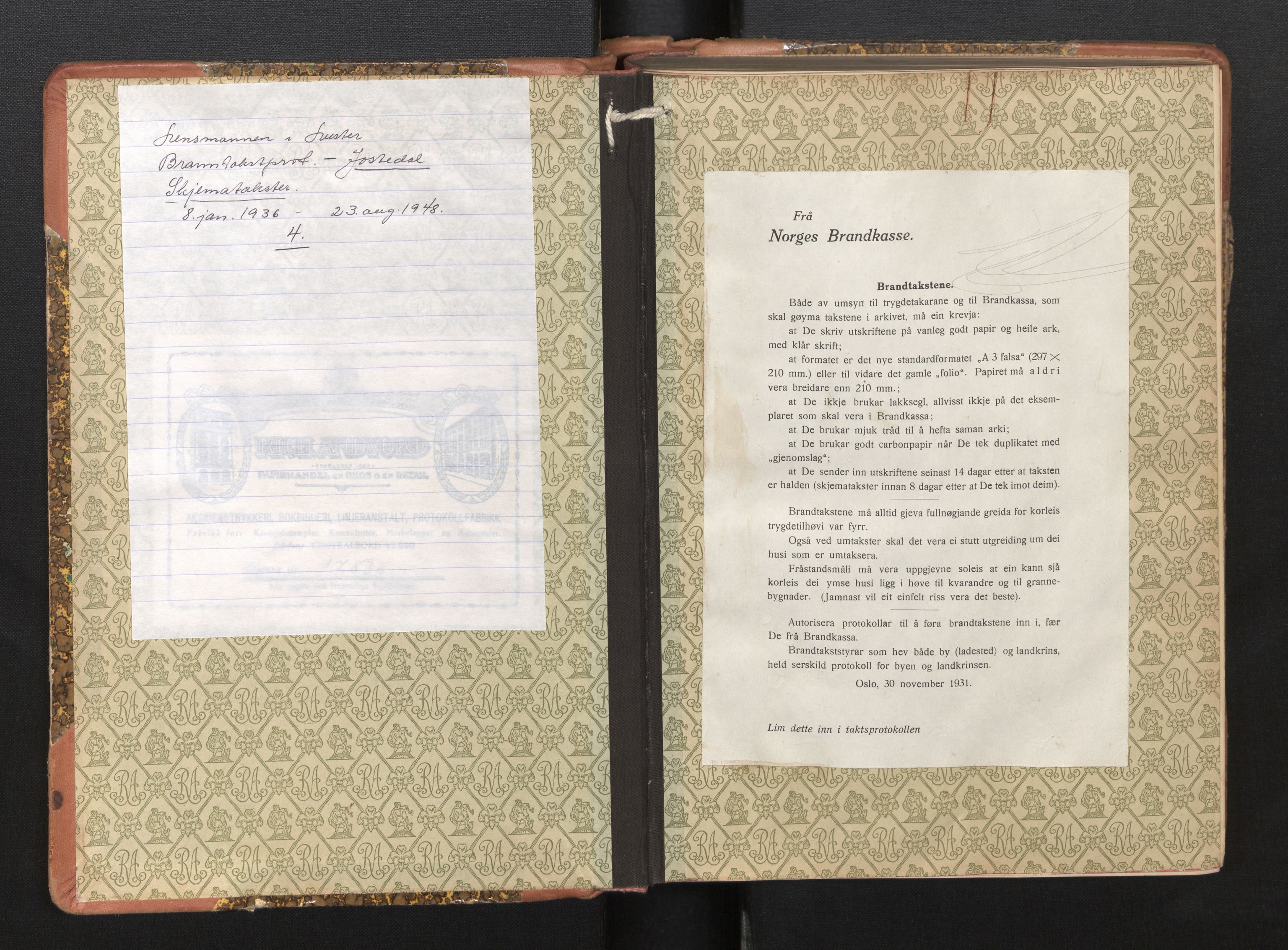 Lensmannen i Jostedal, SAB/A-28601/0012/L0006: Branntakstprotokoll, skjematakst, 1936-1948