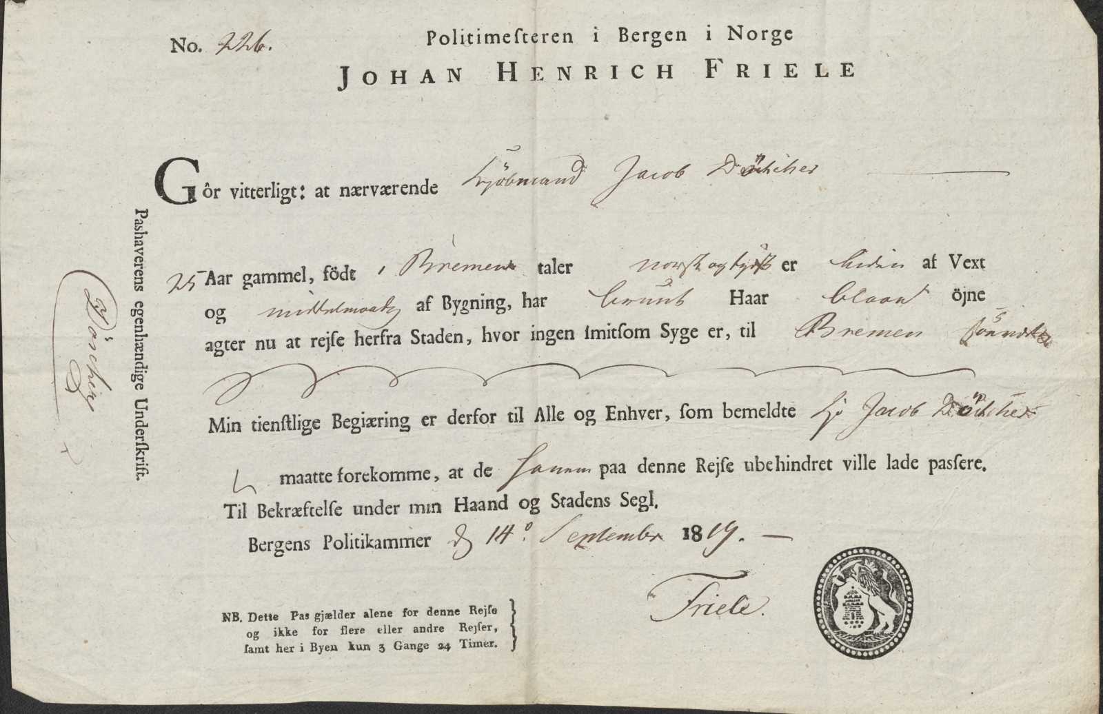 Bergen politikammer / politidistrikt, SAB/A-60401/L.b, 1816-1822, p. 20