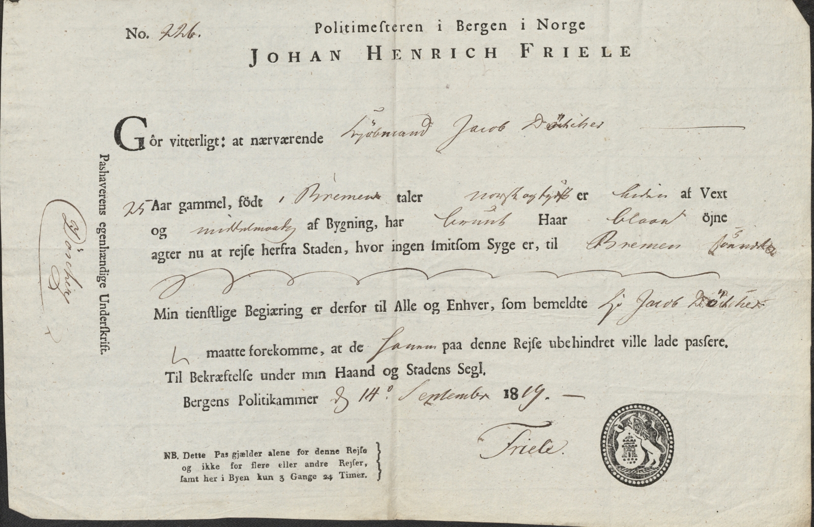 Bergen politikammer / politidistrikt, AV/SAB-A-60401/L.b, 1816-1822, p. 20