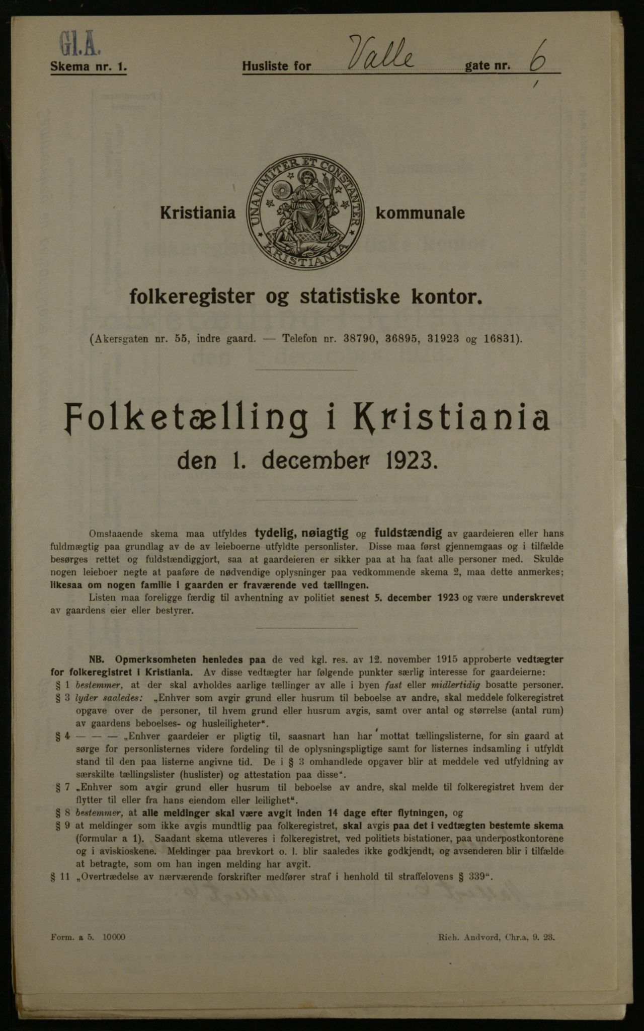 OBA, Municipal Census 1923 for Kristiania, 1923, p. 134665