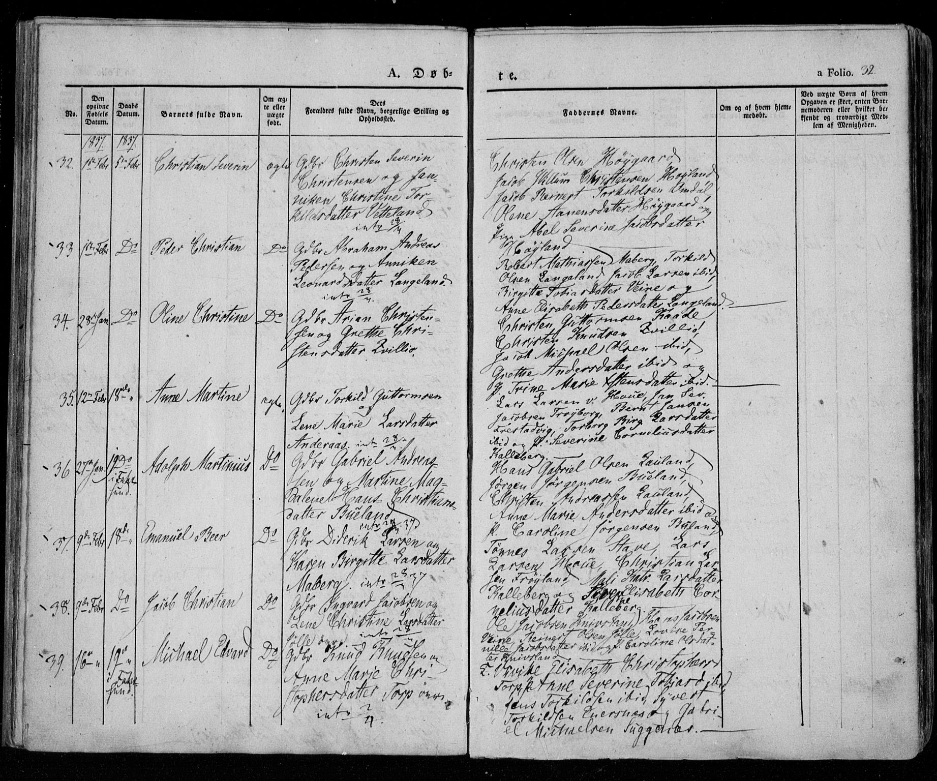 Lista sokneprestkontor, AV/SAK-1111-0027/F/Fa/L0009: Parish register (official) no. A 9, 1835-1846, p. 32